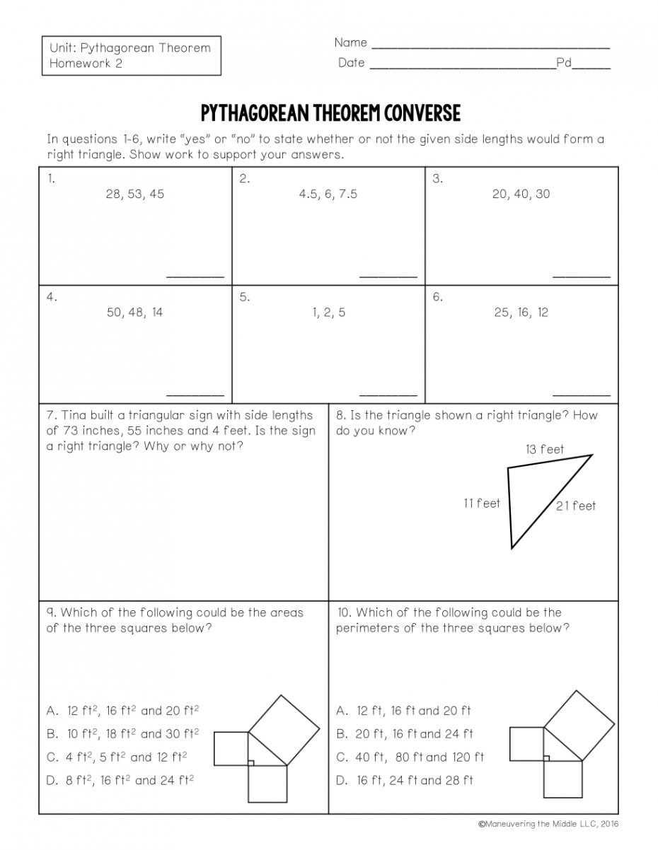 Unit  Lesson  Homework (Pythagorean Theorem Converse) - Josh