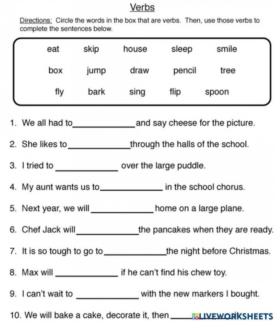 Verbs Fill In The Blanks worksheet  Live Worksheets