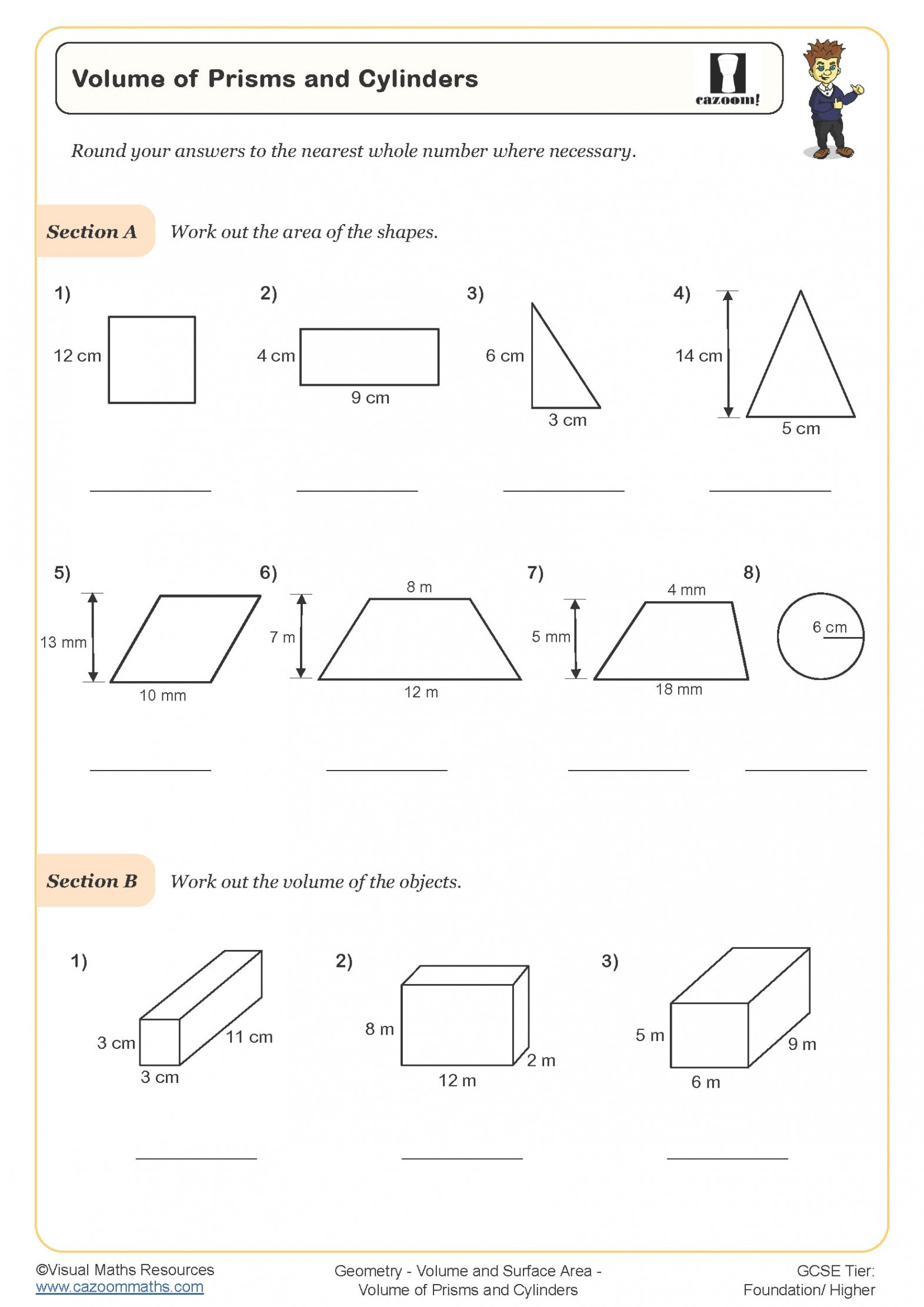 Volume of Prisms and Cylinders Worksheet  Printable PDF Worksheets