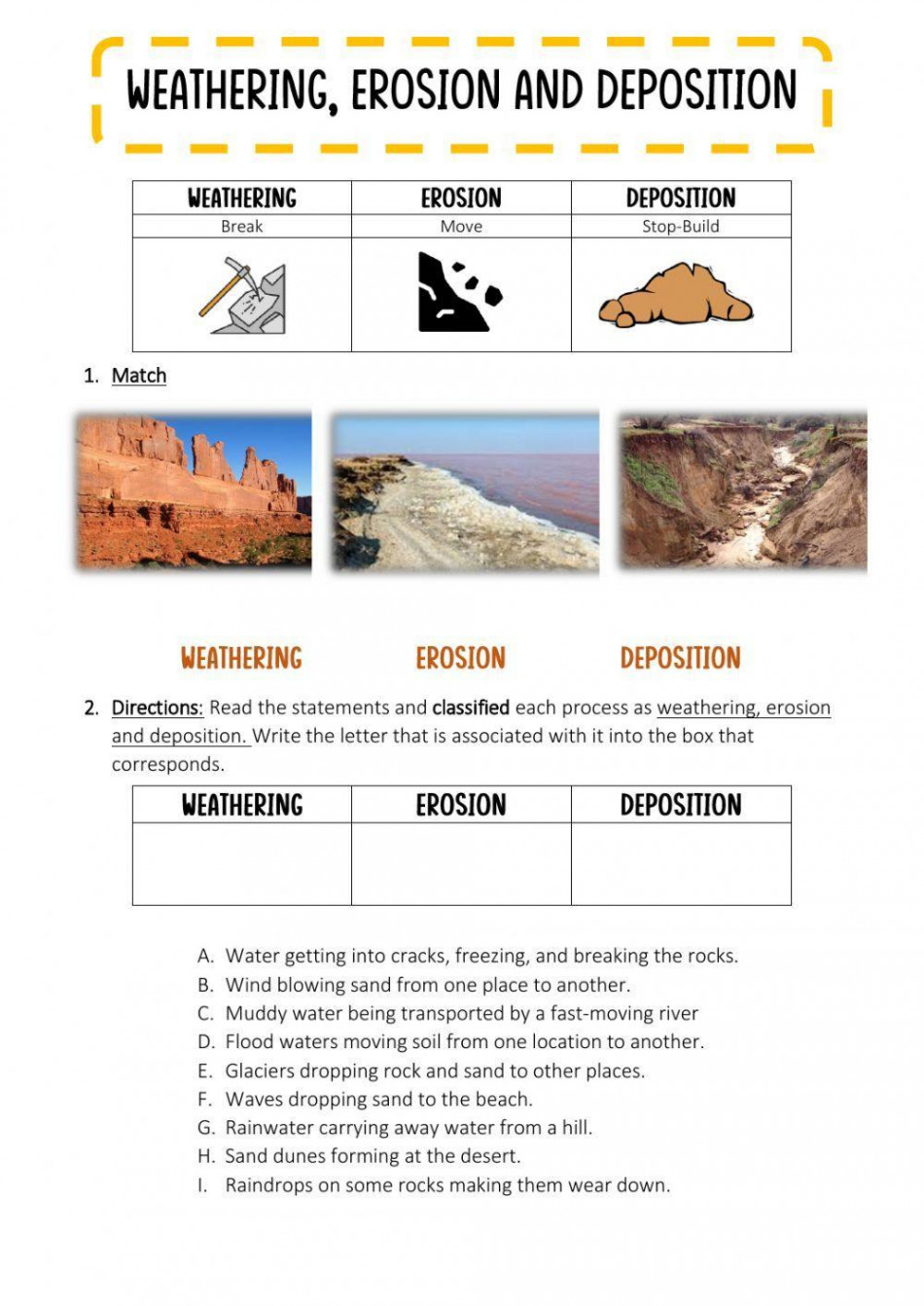 Weathering, Erosion and Deposition worksheet  Live Worksheets