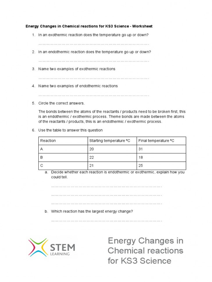 Worksheet Energy Changes Chemical Reactions ks  PDF  Chemical