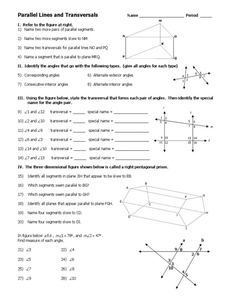 Worksheet Parallel Lines and Transversal PDF  PDF  Classical