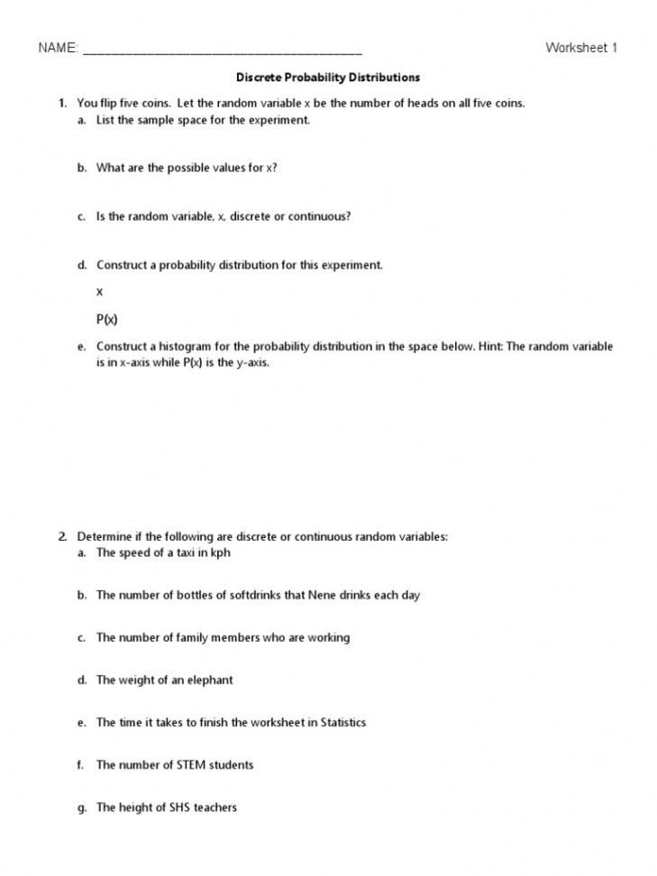 Worksheet  - Random Variables  PDF  Probability Distribution