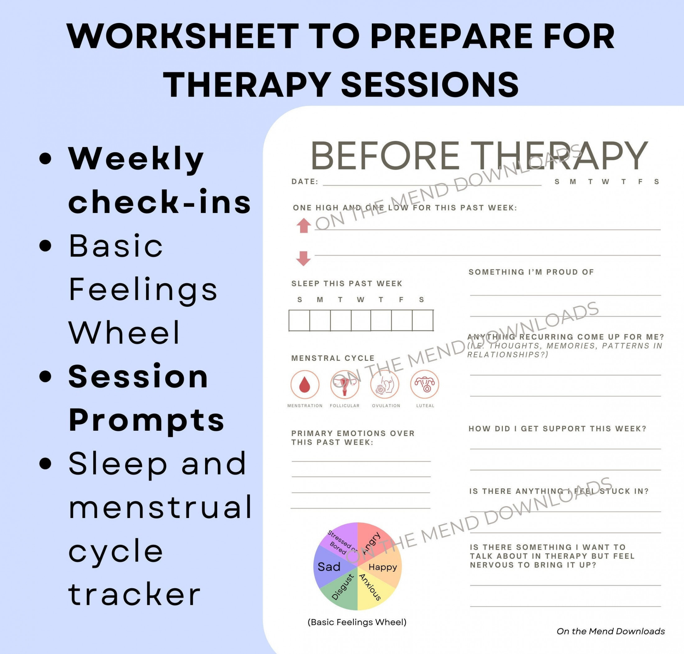 Worksheet to Prepare for Therapy Sessions - Etsy