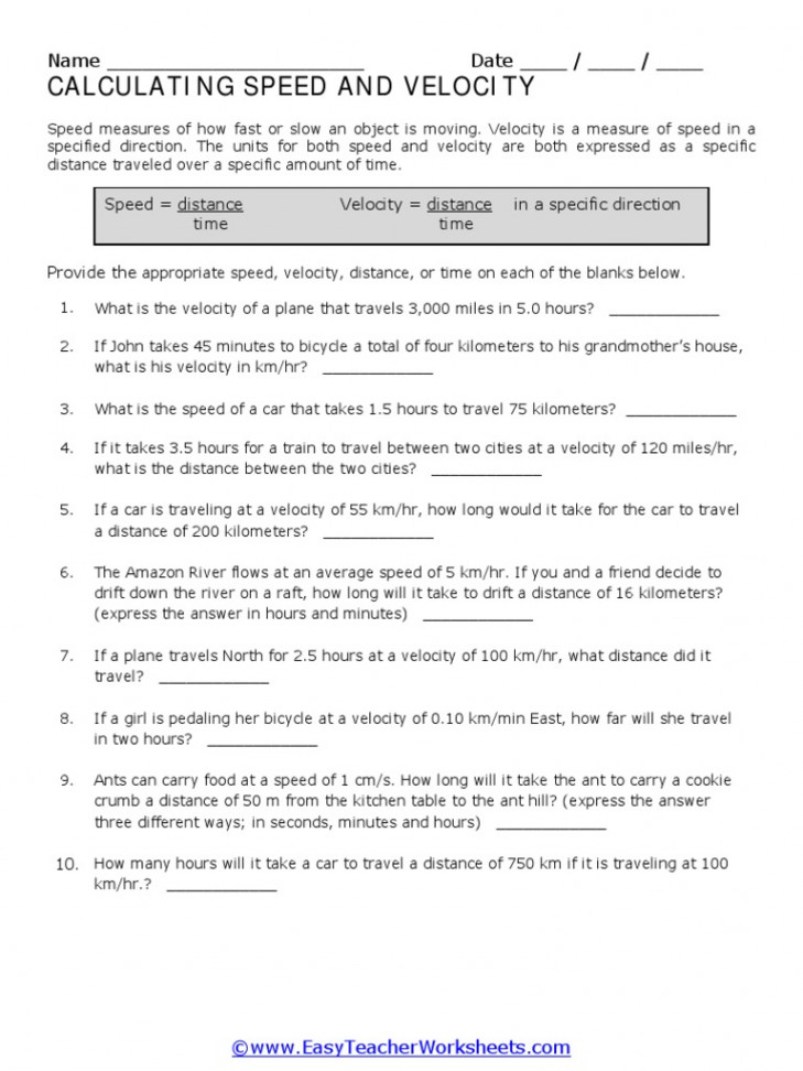 Worksheet Velocity  PDF  Speed  Velocity