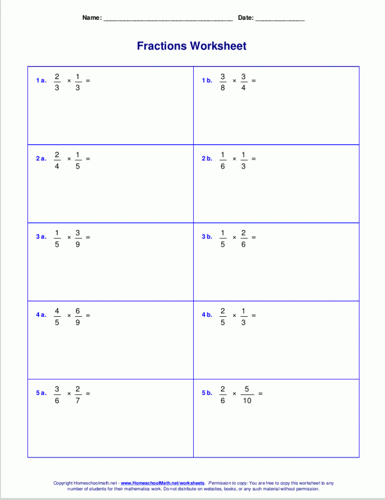 Worksheets for fraction multiplication