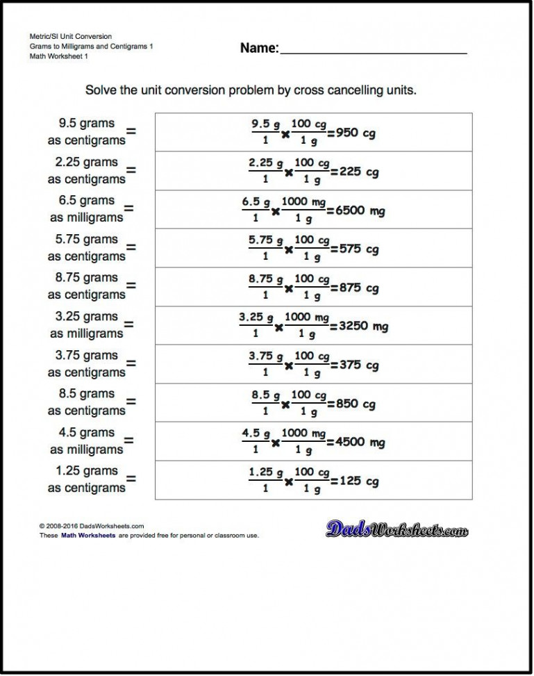 Worksheets for Metric SI Unit Conversions