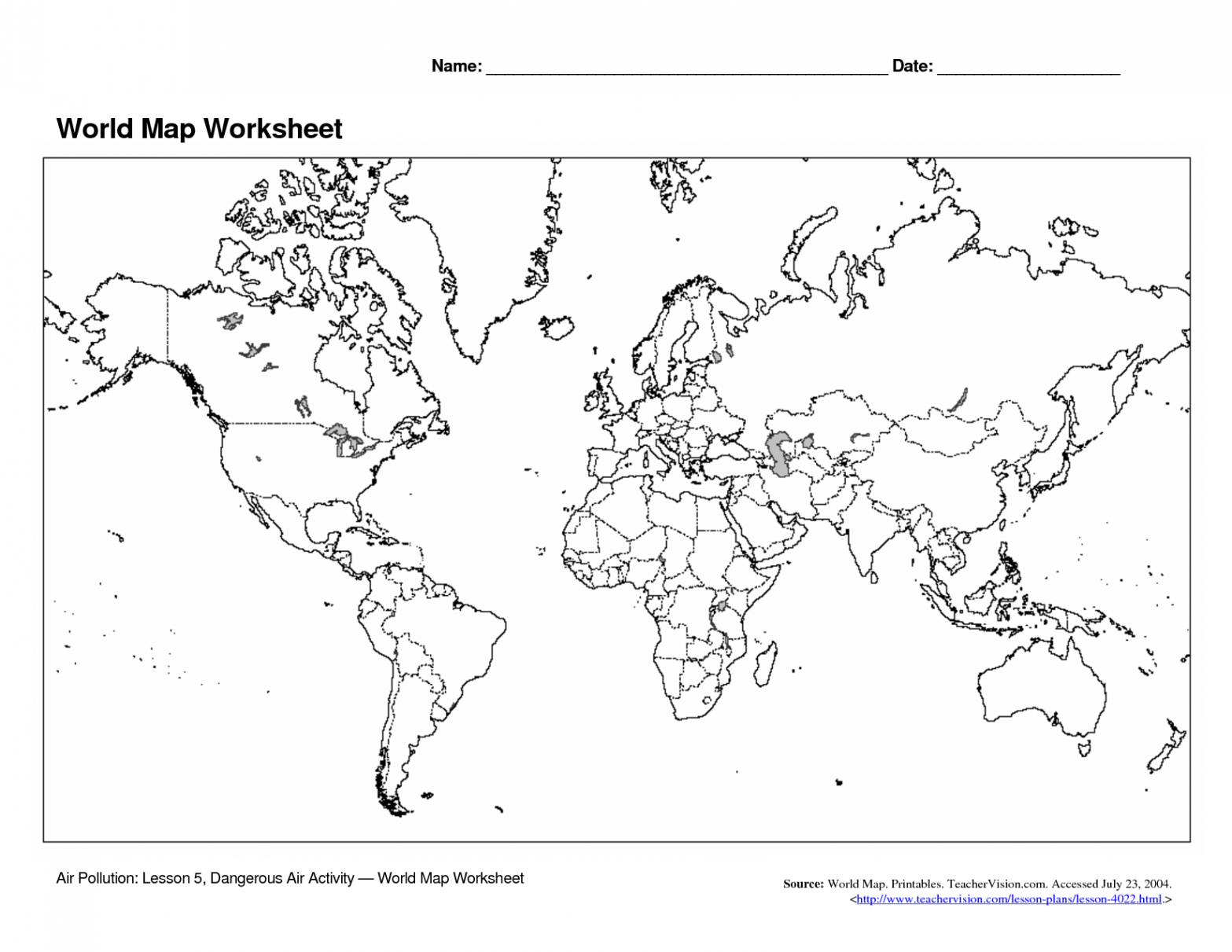 World+Map+Worksheet  Free printable world map, Blank world map