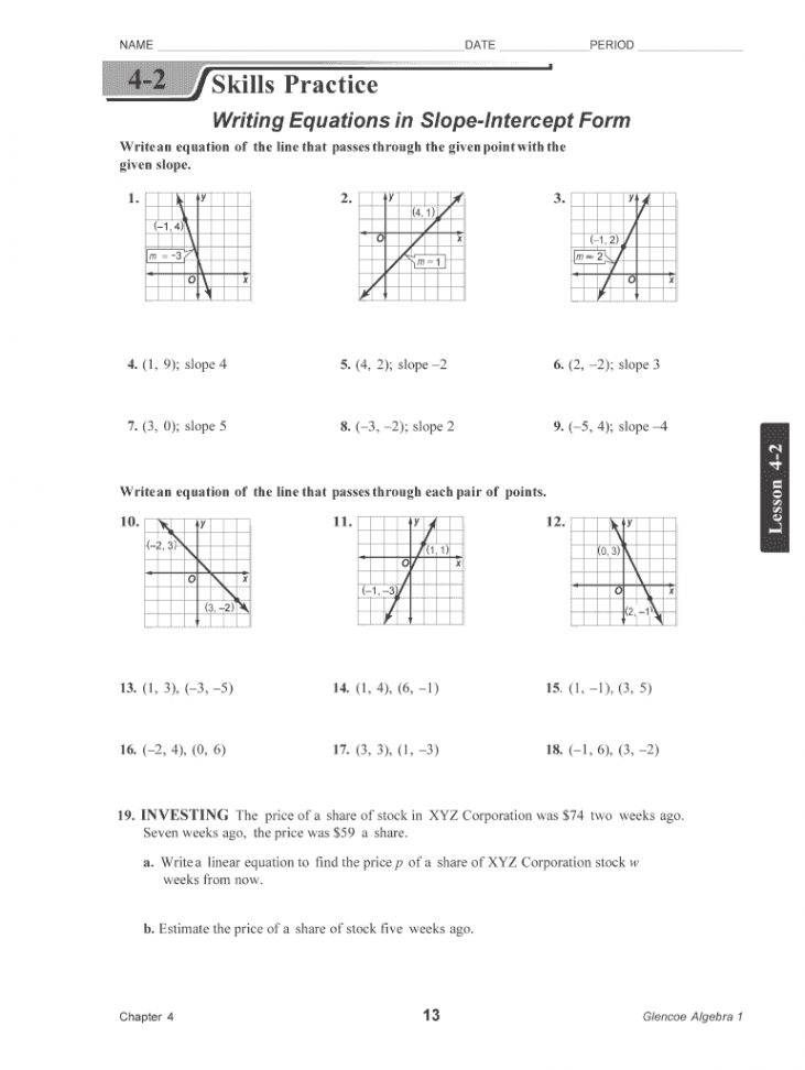 Writing equations in slope intercept form common core algebra