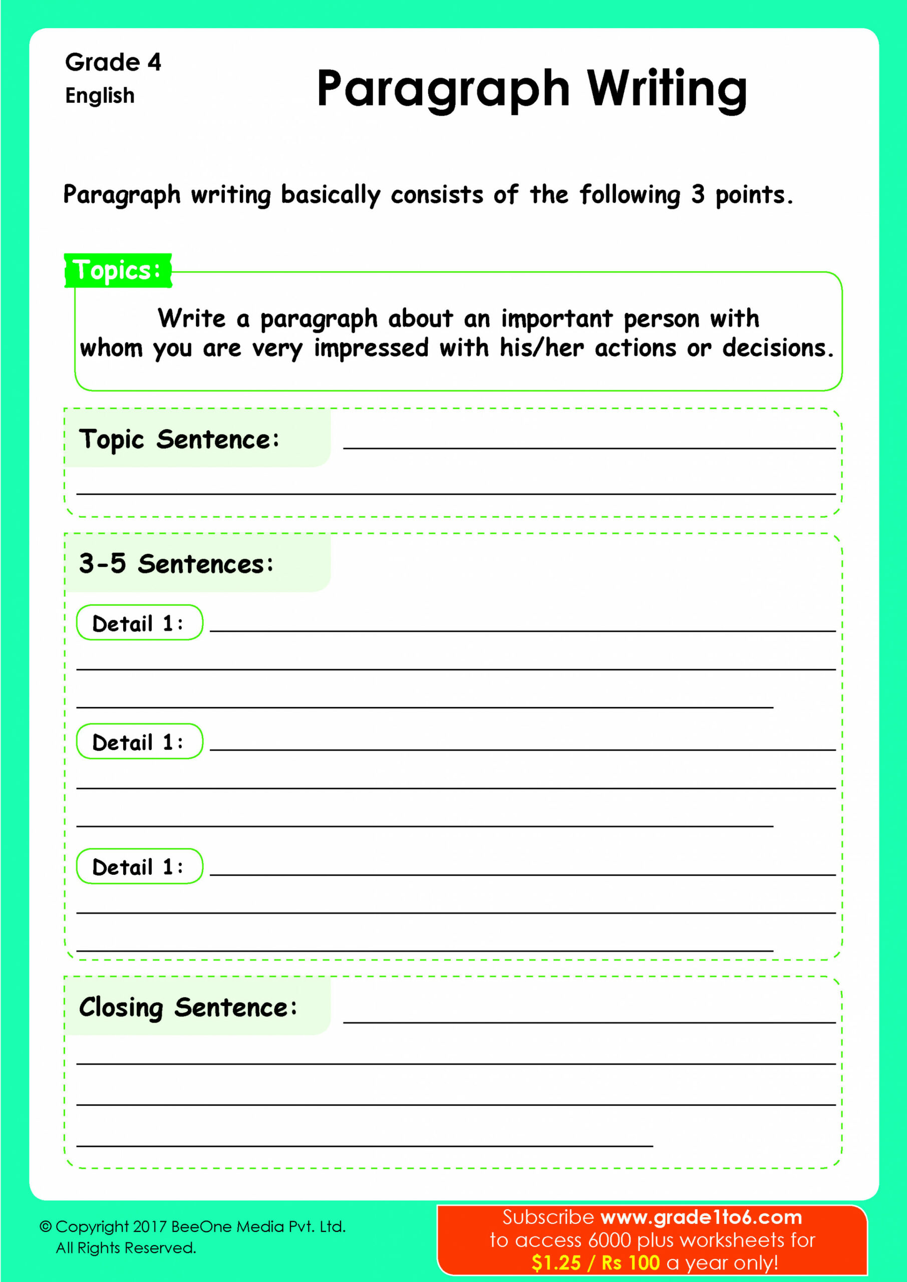 Writing Paragraph Worksheetwww.gradeto