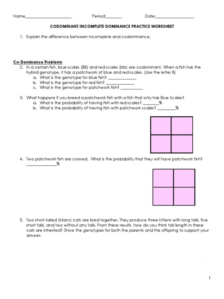 WS Incomplete Codominant - Practice  PDF  Dominance (Genetics