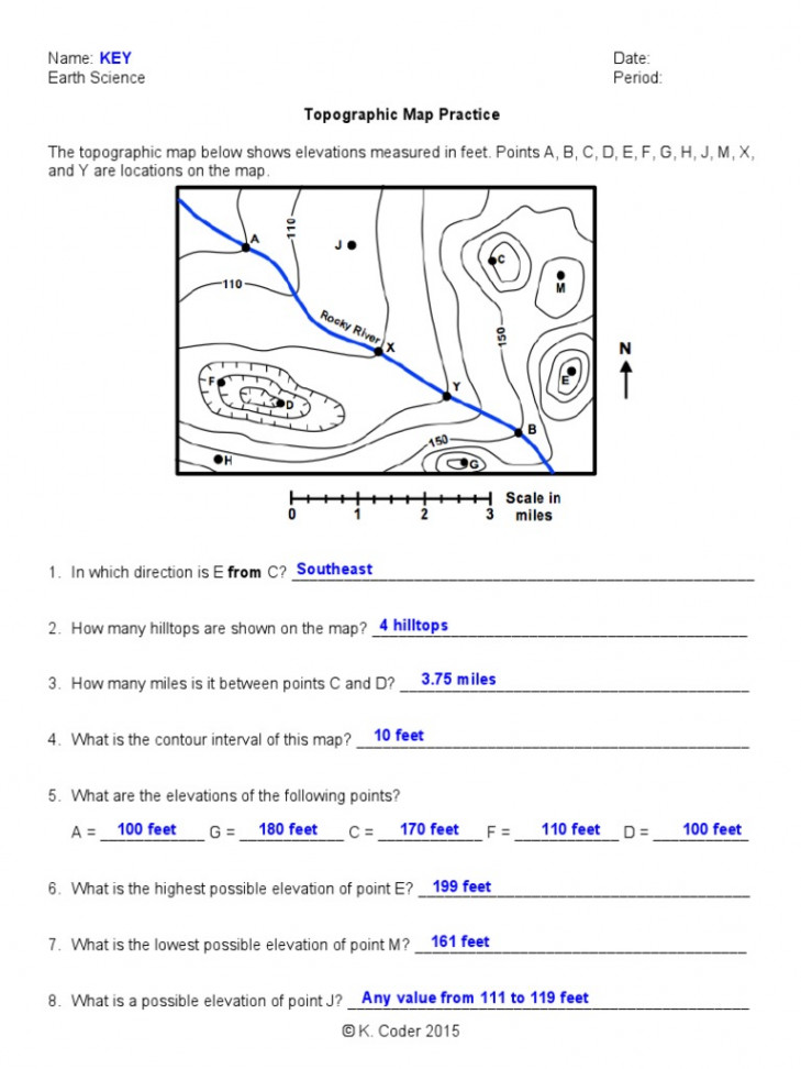 WS Topographic Practice KEY  PDF  Contour Line  Topography