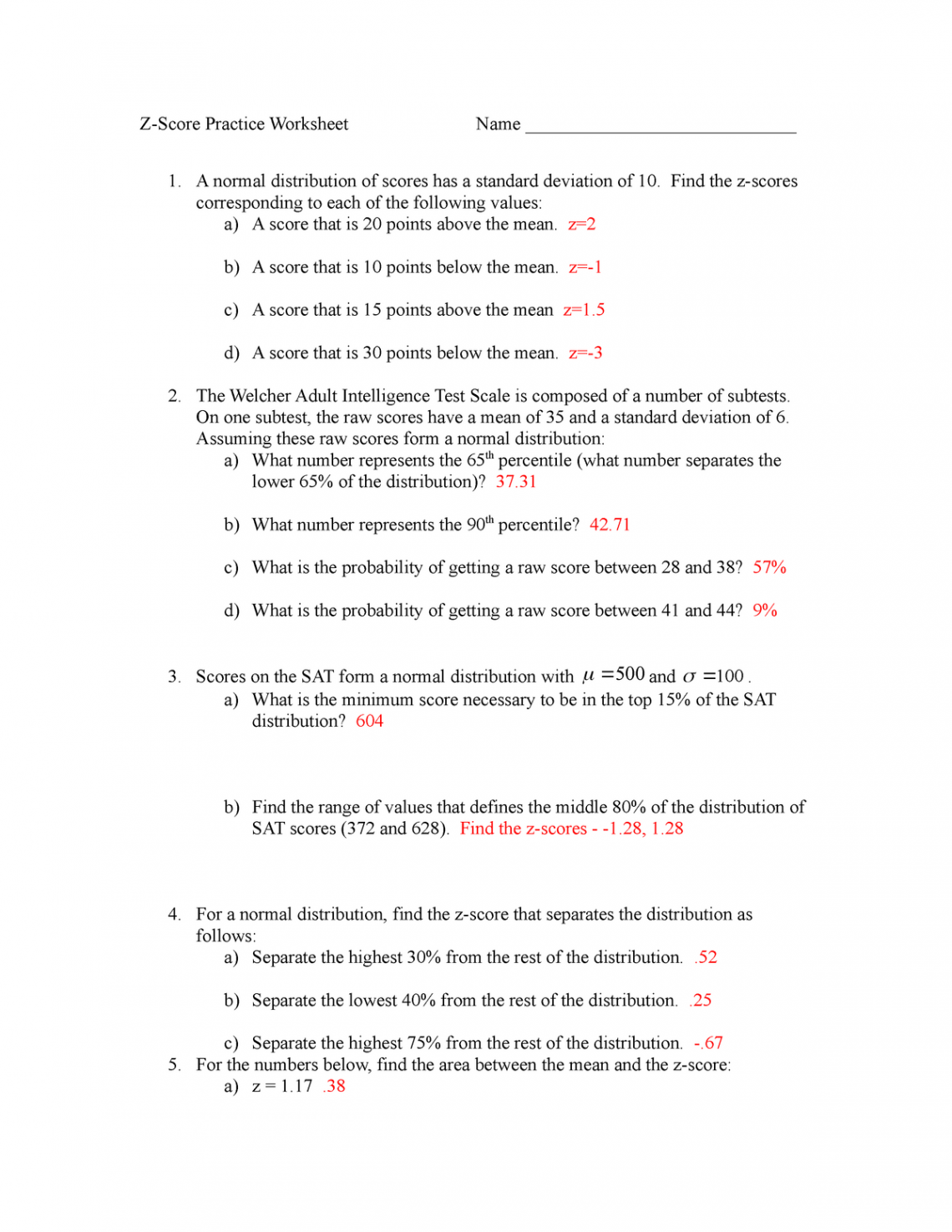 Z-score worksheet solutions unit c nclkcno - Engineering Material