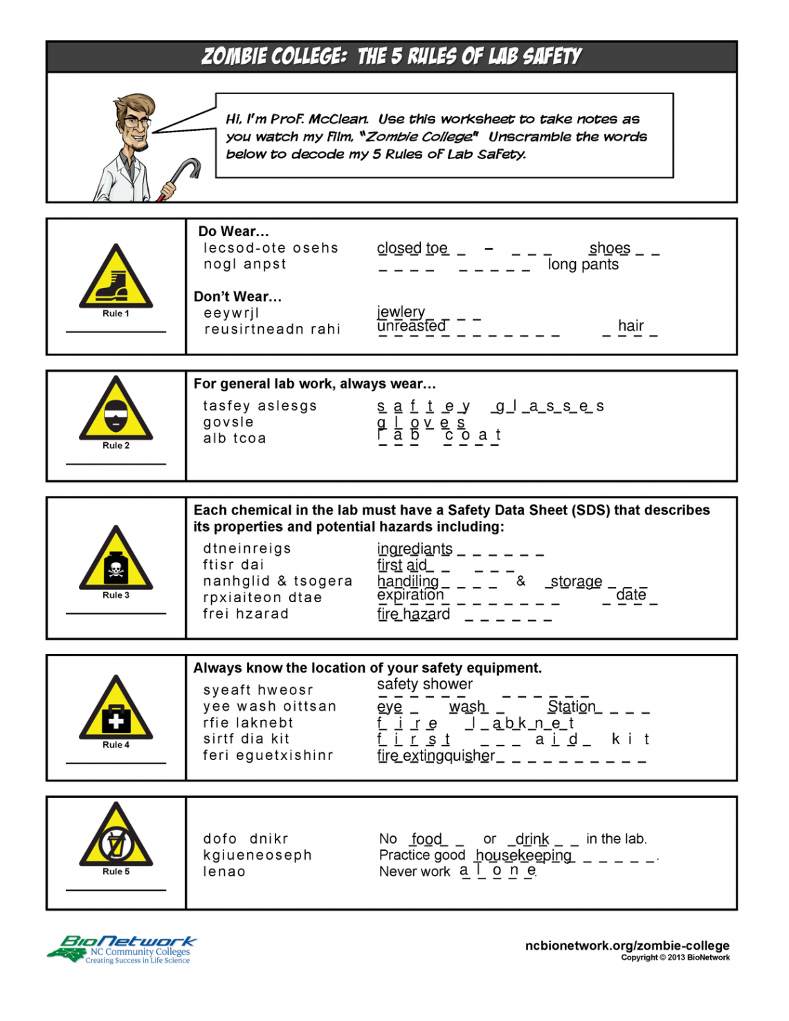 Zombie college word scramble - Zombie College: The  Rules of Lab