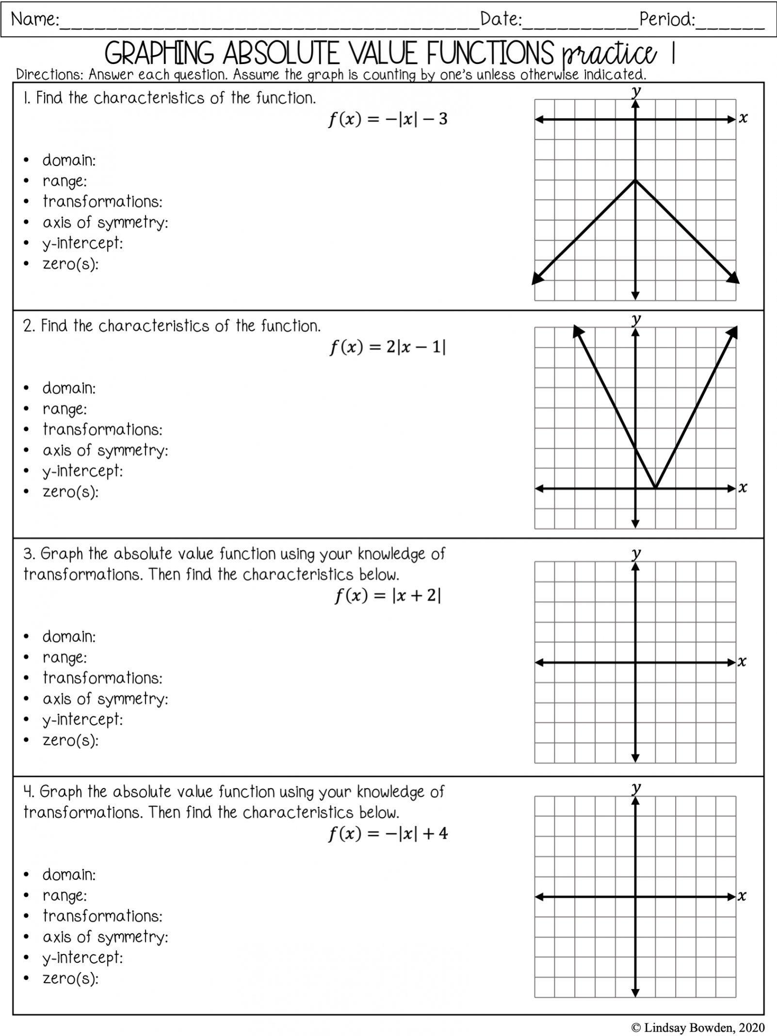 Absolute Value Notes and Worksheets - Lindsay Bowden