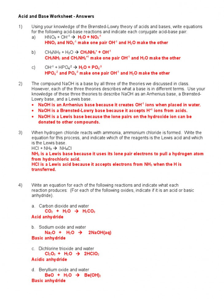 Acid and Base Worksheet -- Ans Key  PDF  Acid  Chemical