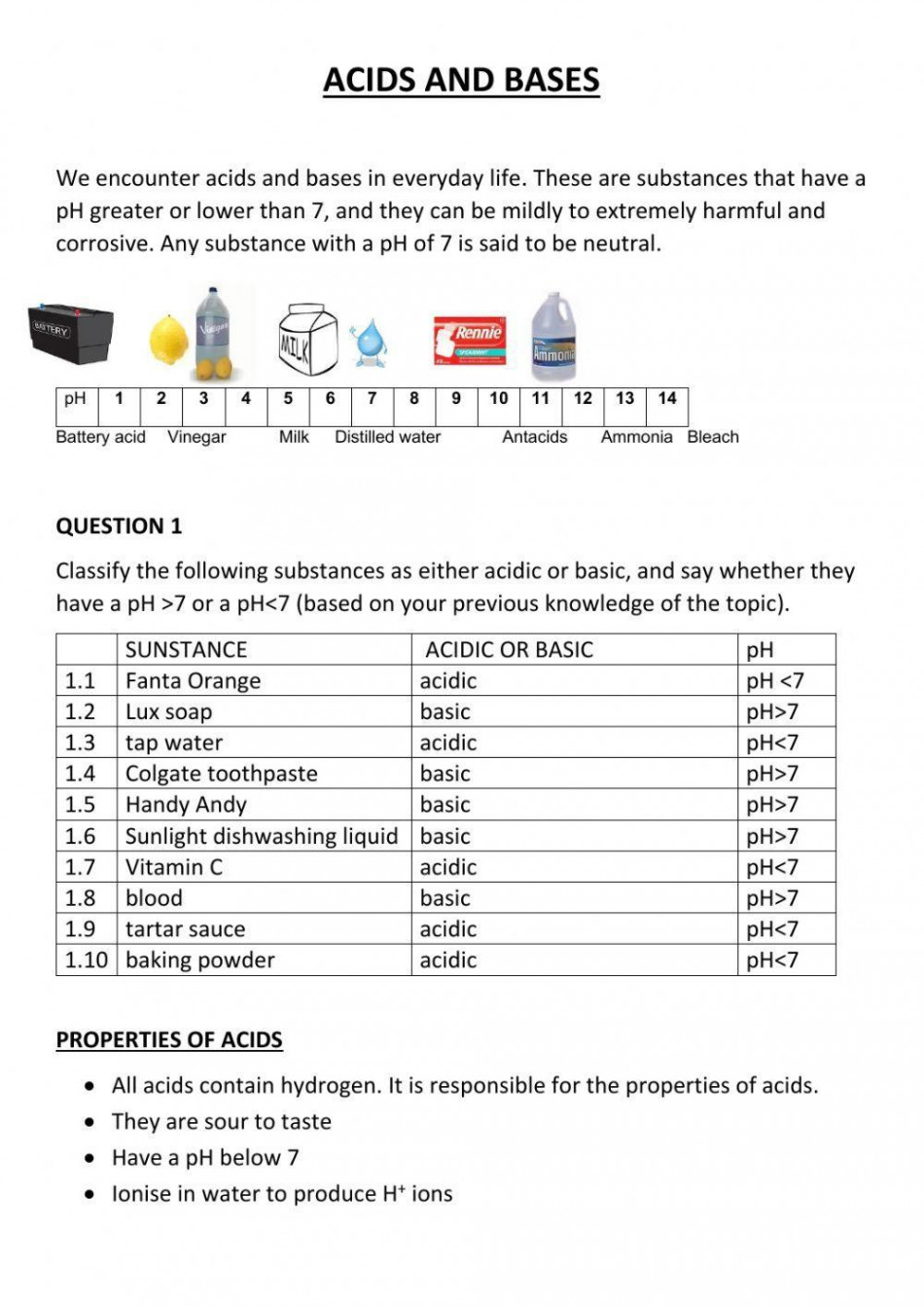 Acids and bases worksheet  worksheet  Live Worksheets