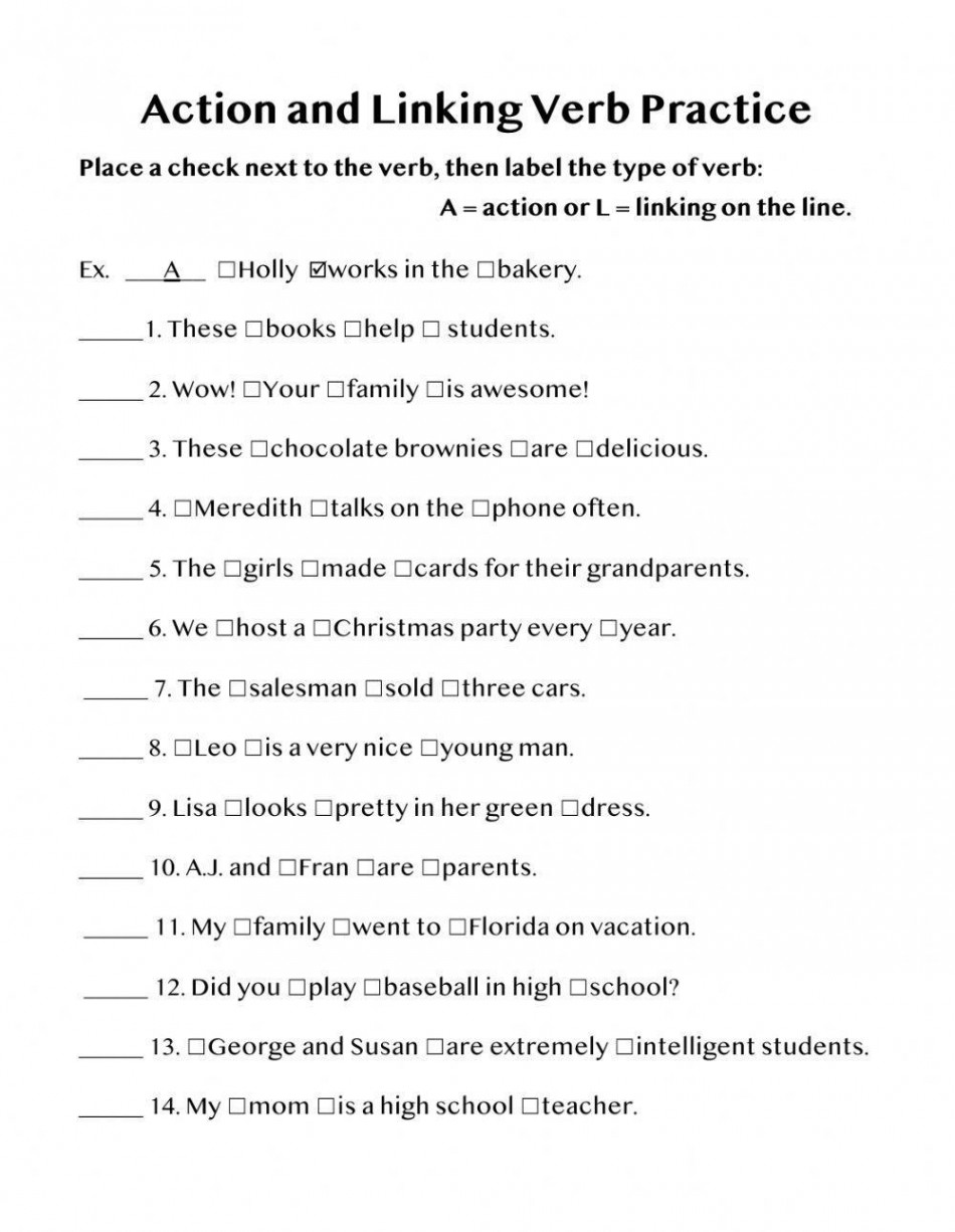 Action or Linking Verb worksheet  Live Worksheets