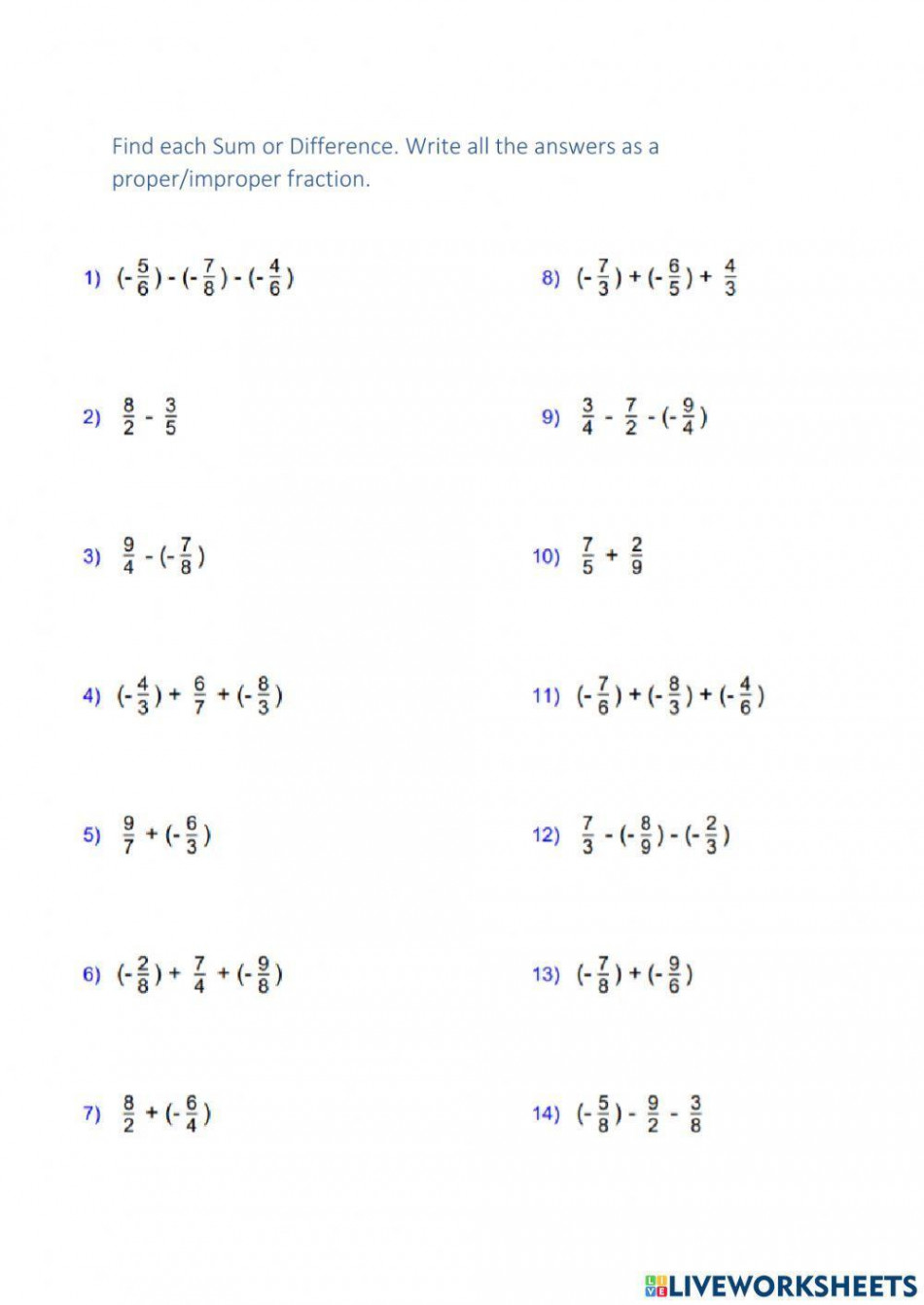 Add - Subtract Rational Numbers worksheet  Live Worksheets