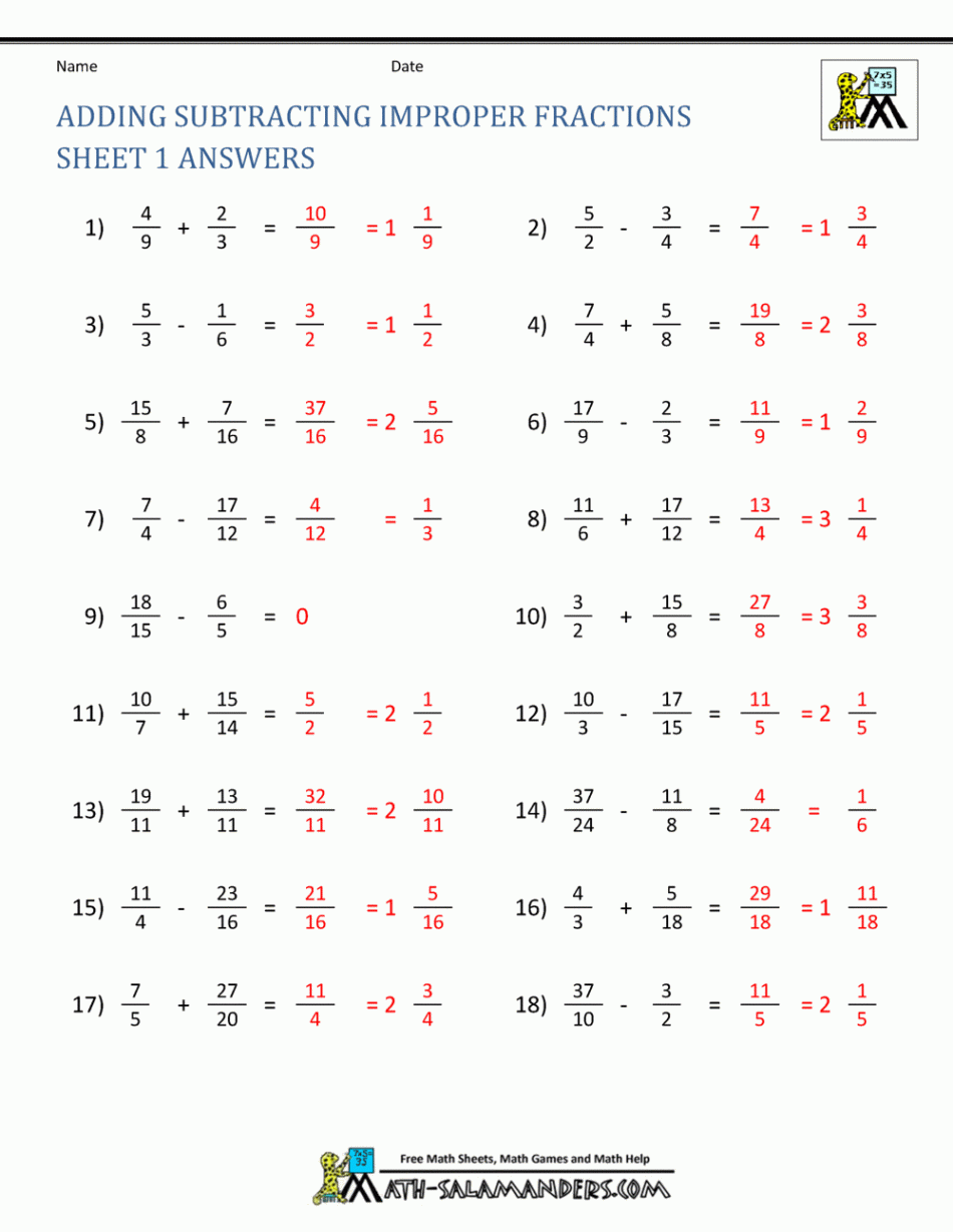 Adding Subtracting Fractions Worksheets