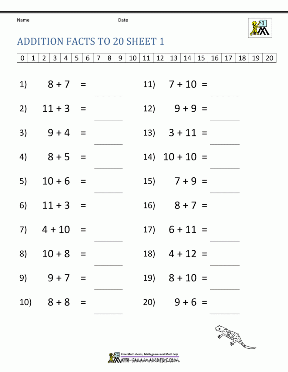 Addition Facts to  Worksheets