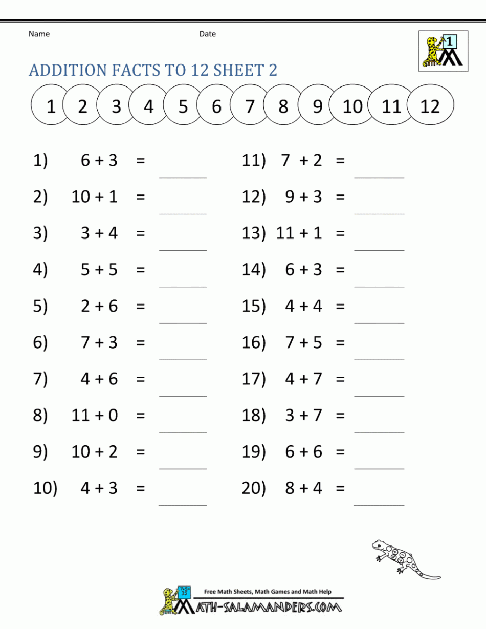 Addition Facts to  Worksheets