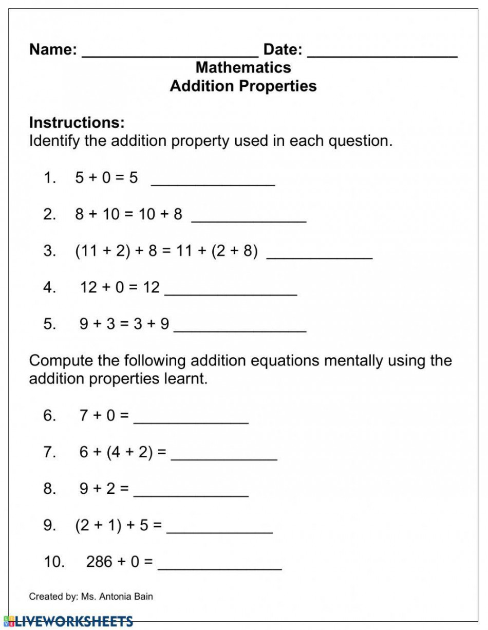 Addition Properties worksheet  Live Worksheets