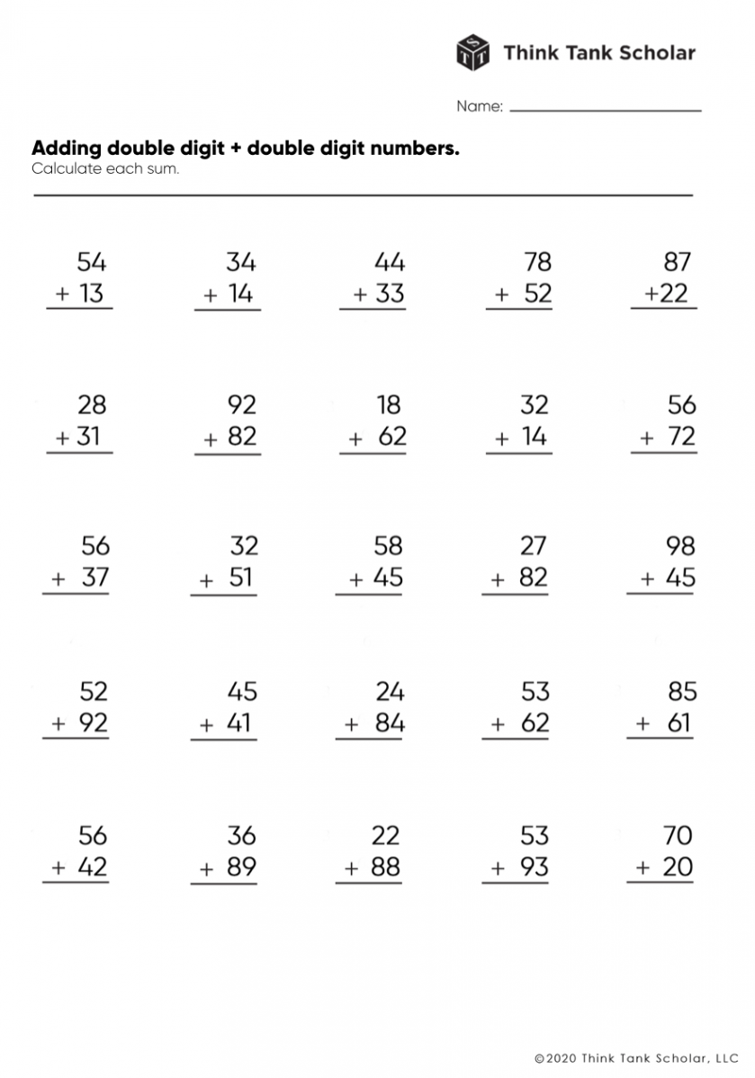 Addition Worksheets Exercises Printable PDF (FREE) - Think Tank