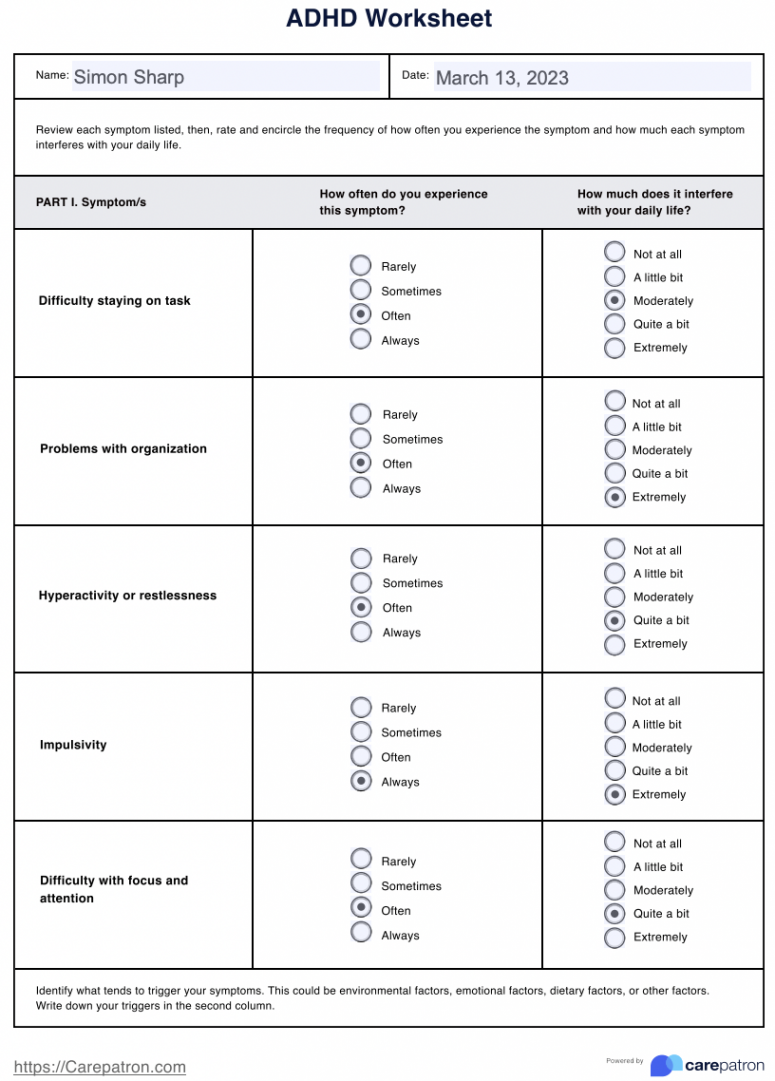 ADHD Worksheets & Example  Free PDF Download