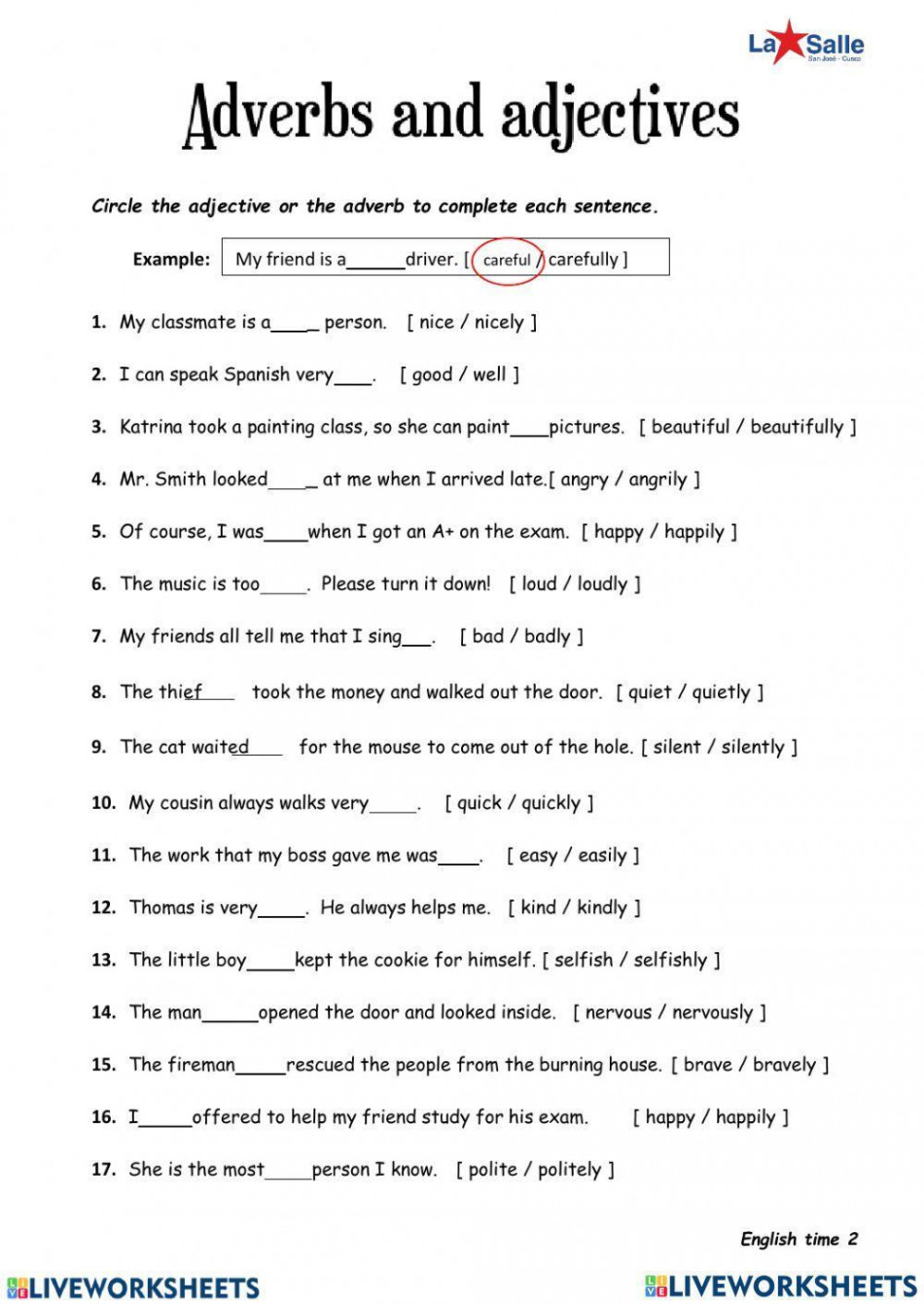 Adjective or adverbs worksheet  Live Worksheets