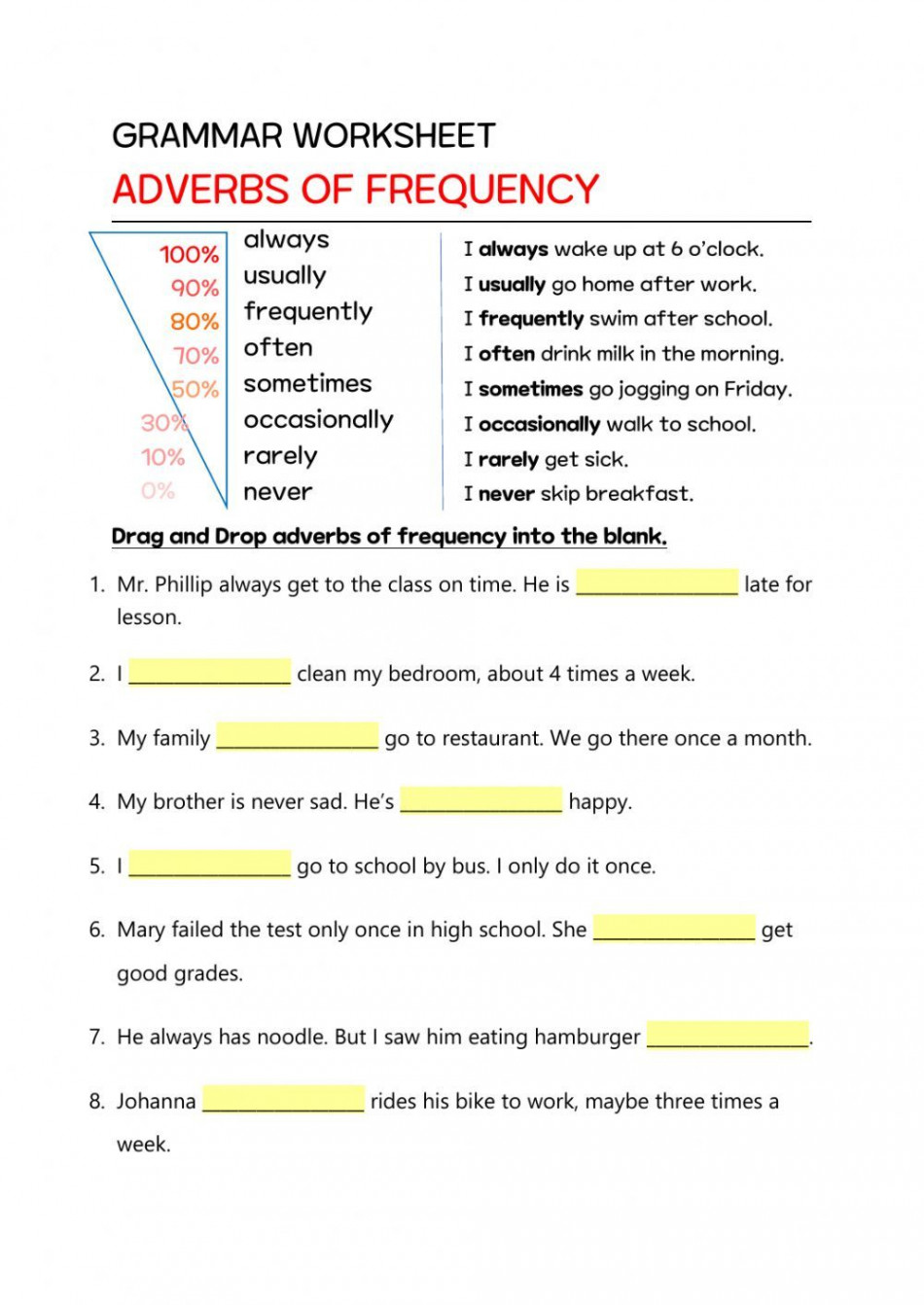 Adverbs of frequency online worksheet for Pre-intermediate