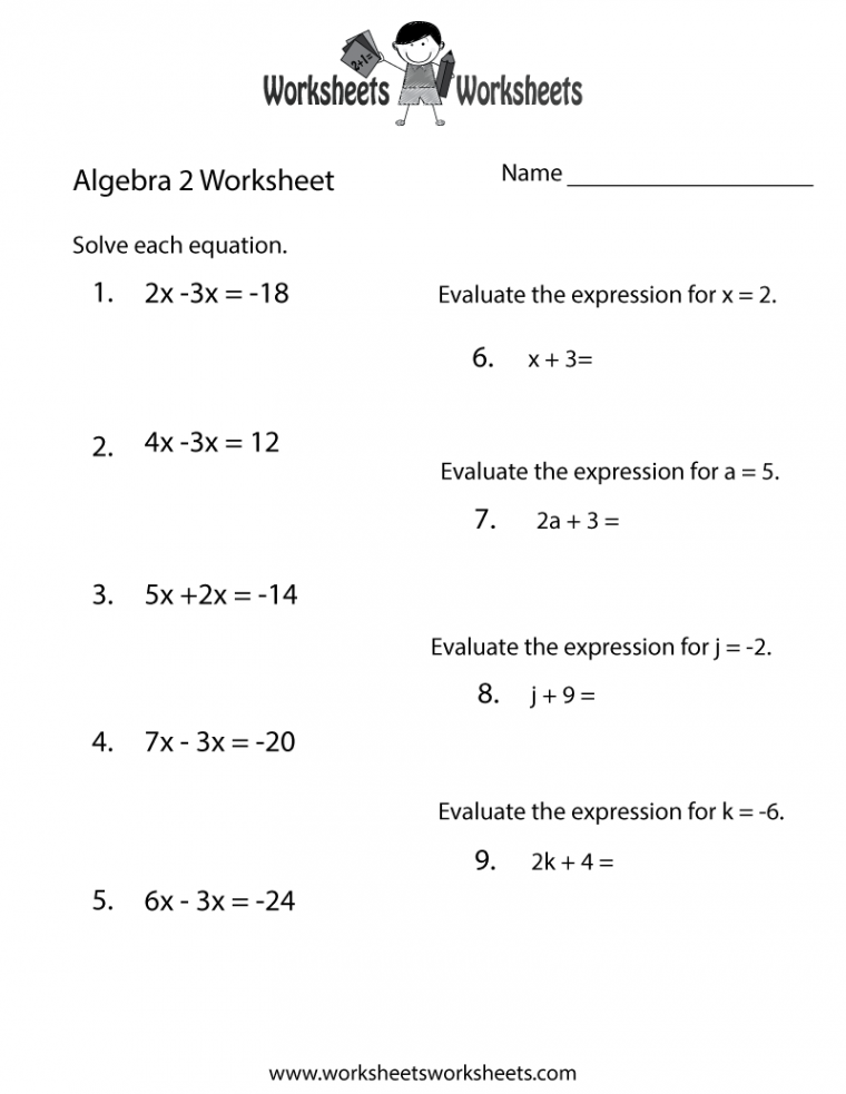 Algebra  Review Worksheet  Worksheets Worksheets