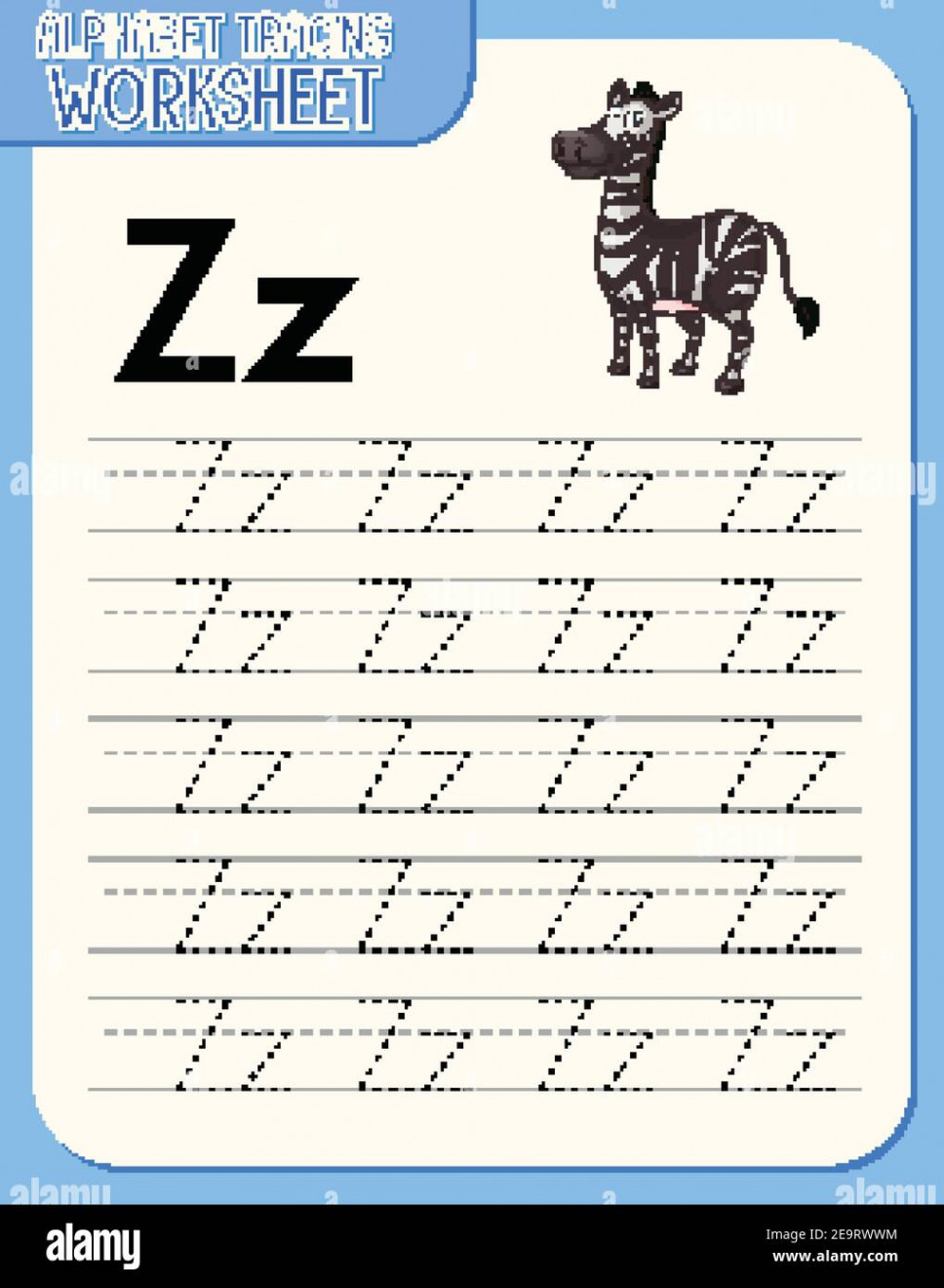 Alphabet tracing worksheet with letter Z and z illustration Stock