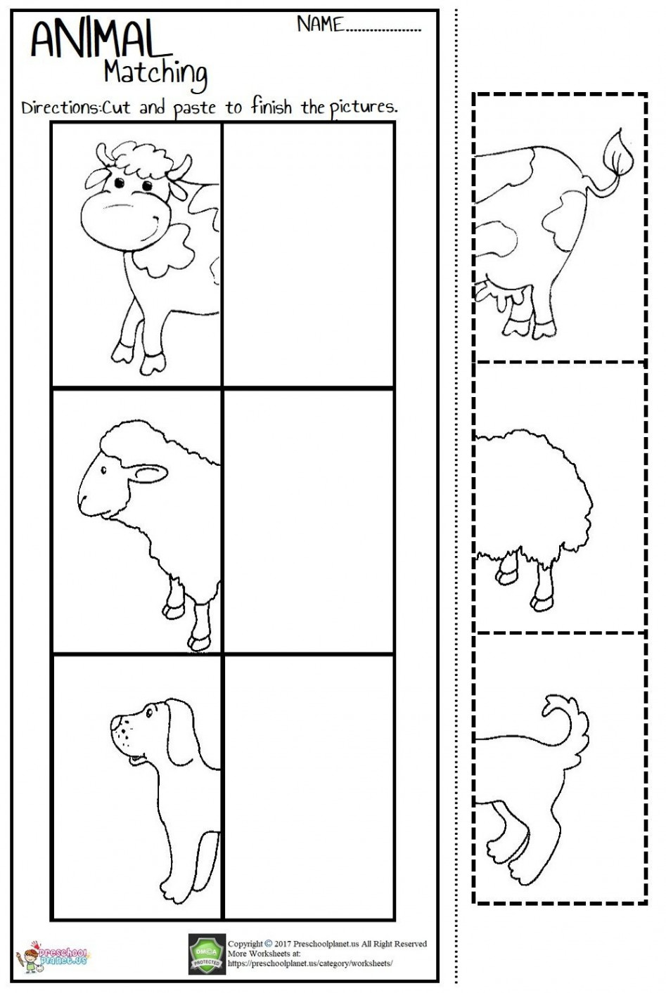 Animal Matching Worksheet  Kids worksheets preschool, Preschool