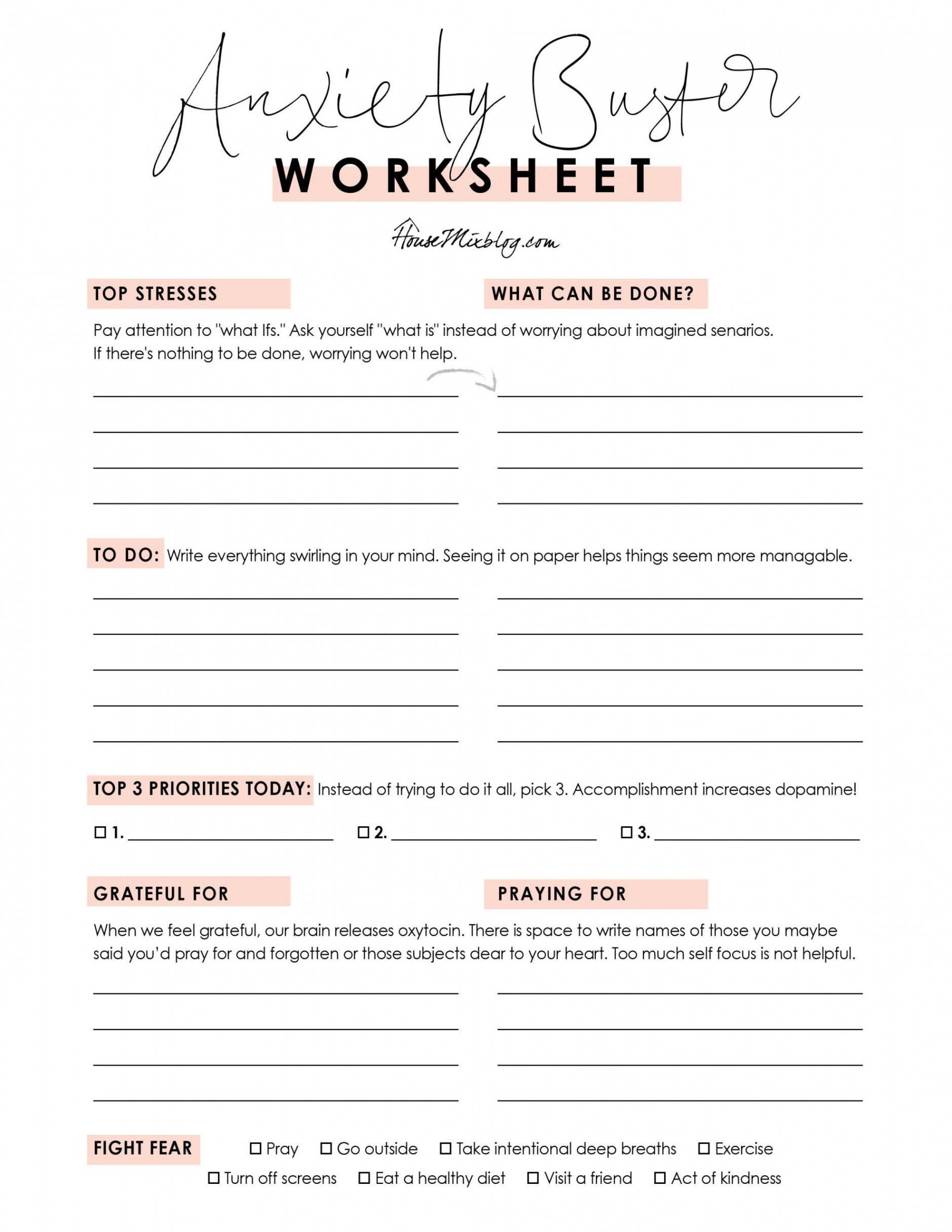 Anxiety buster worksheet – Free printable to help with stress and