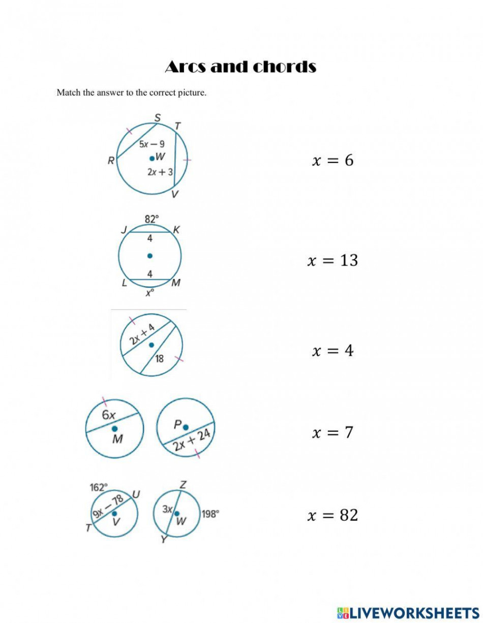 Arcs and chords worksheet  Live Worksheets