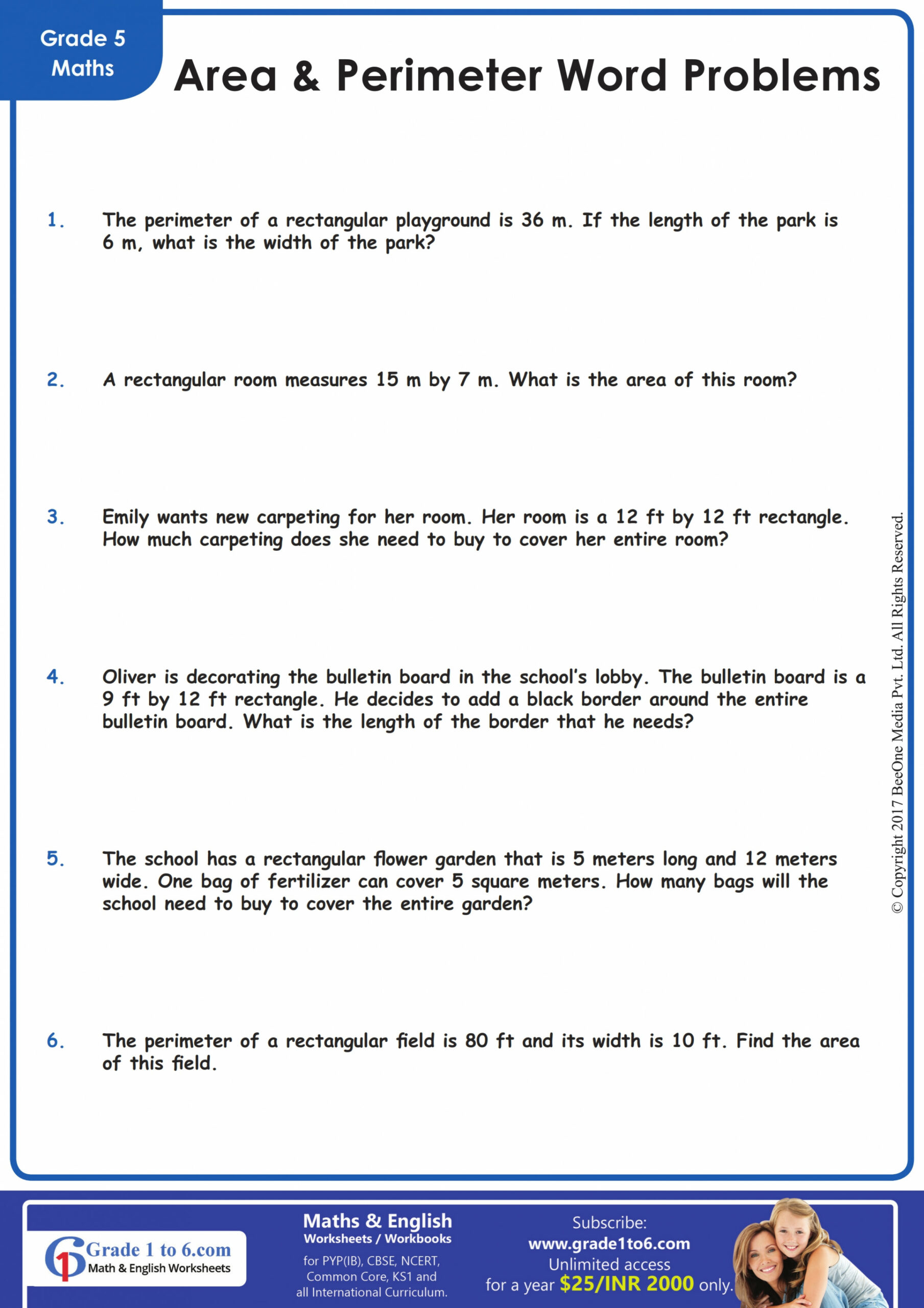 Area and Perimeter Worksheets  Gradeto