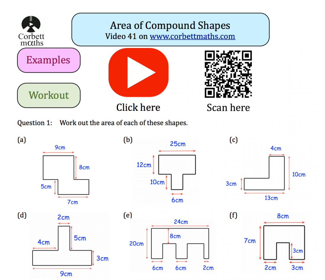 Area of Compound Shapes Textbook Exercise – Corbettmaths