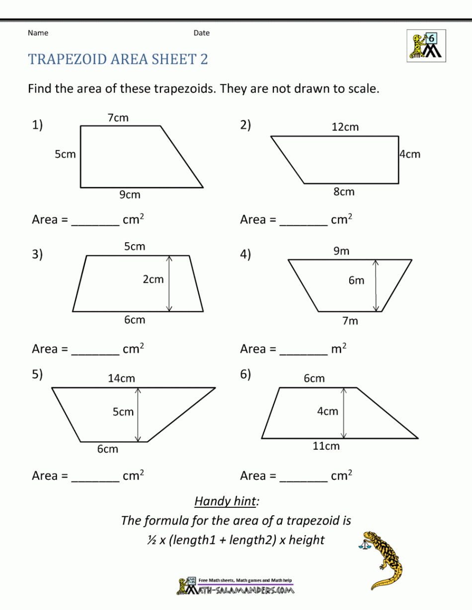 Area of Quadrilateral Worksheets