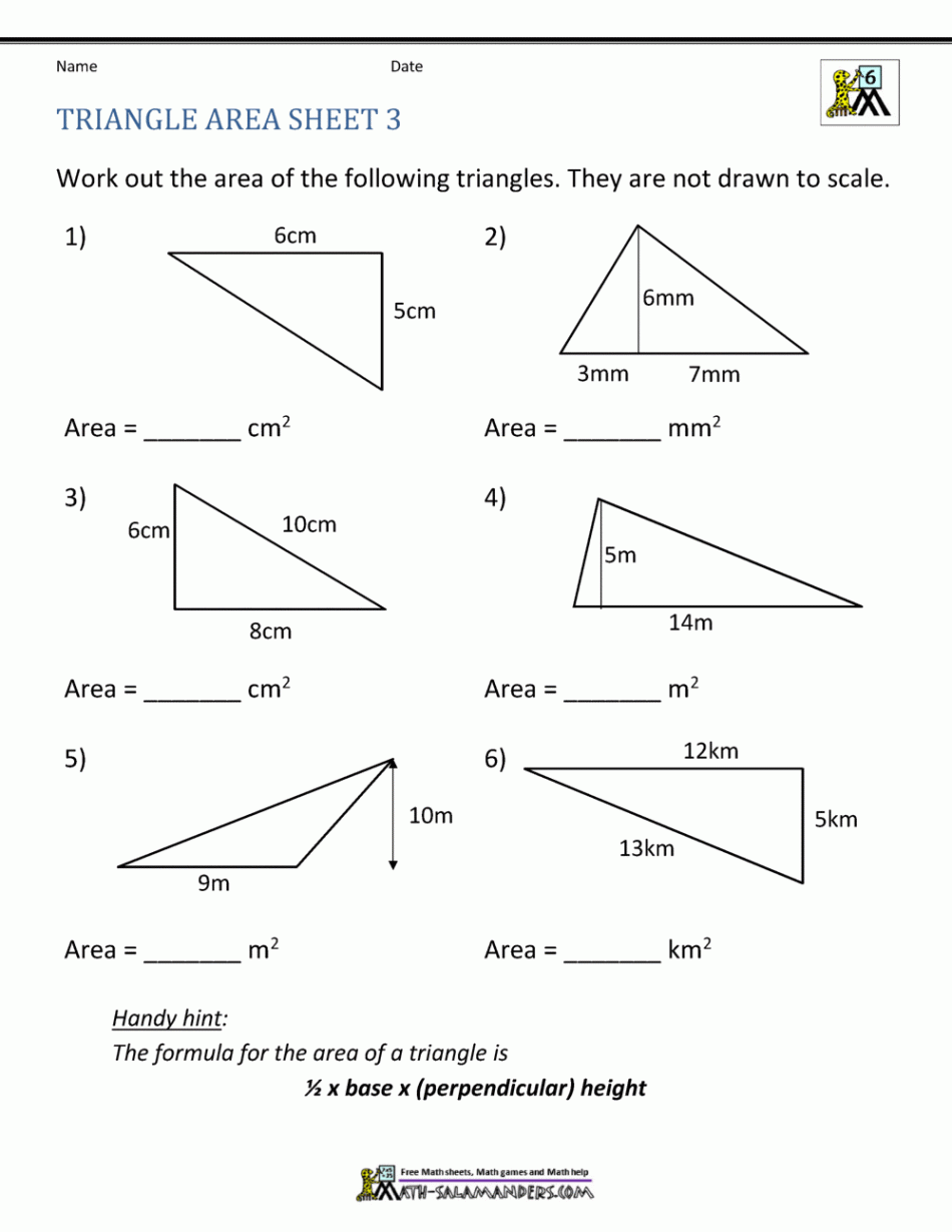 Area of Right Triangle Worksheets