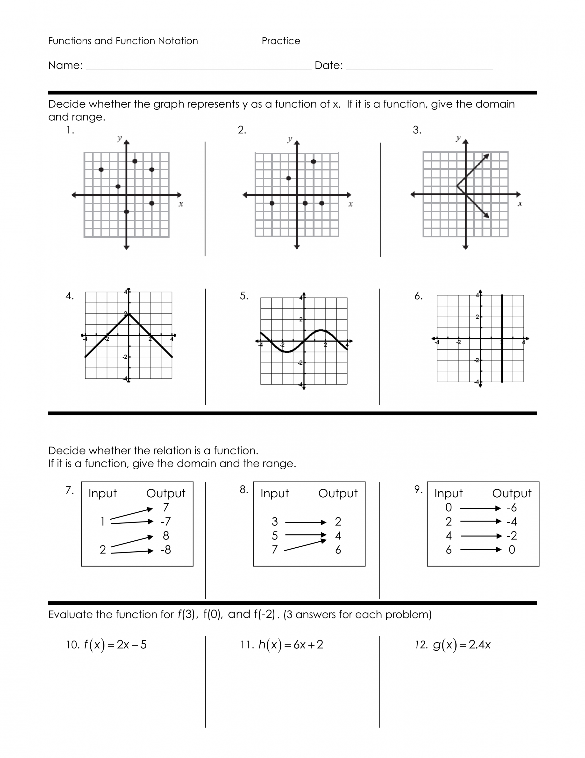 Assignment U Functions and Function Notation - Eric Porter