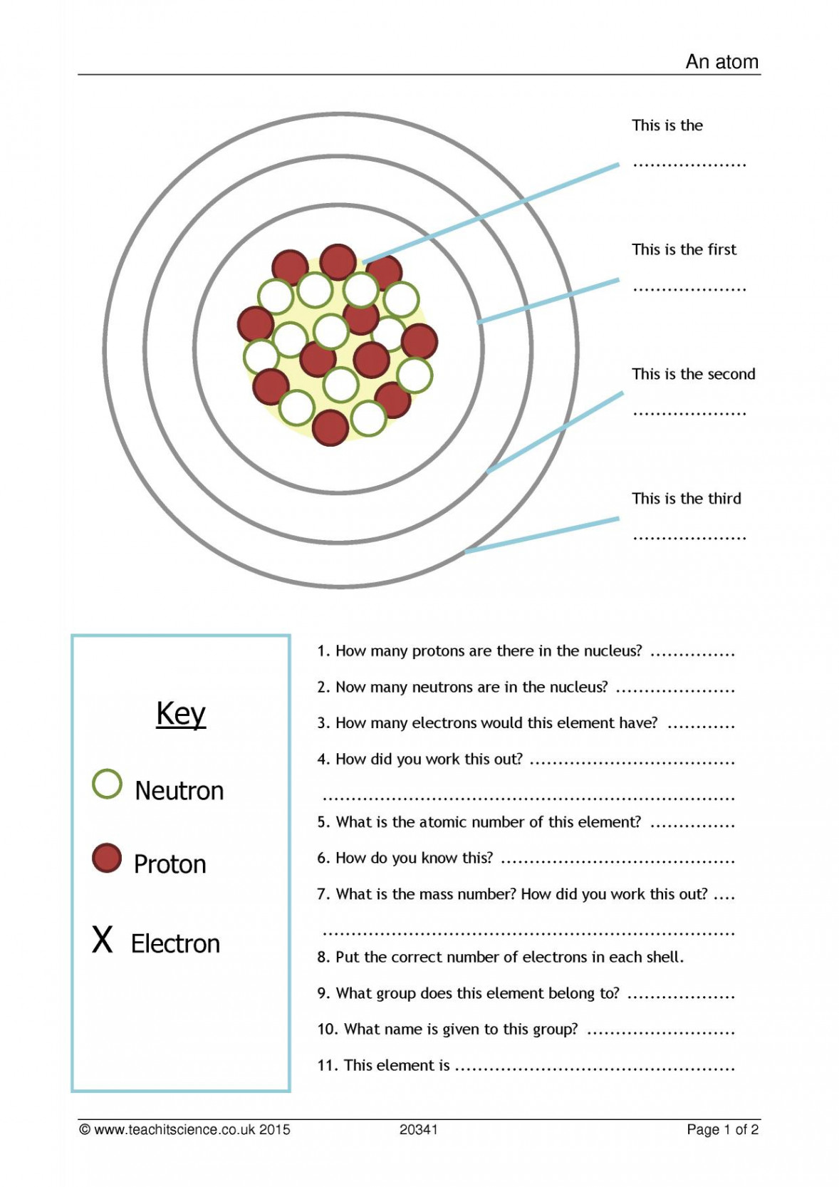 Atomic structure worksheet KS ChemistryTeachit