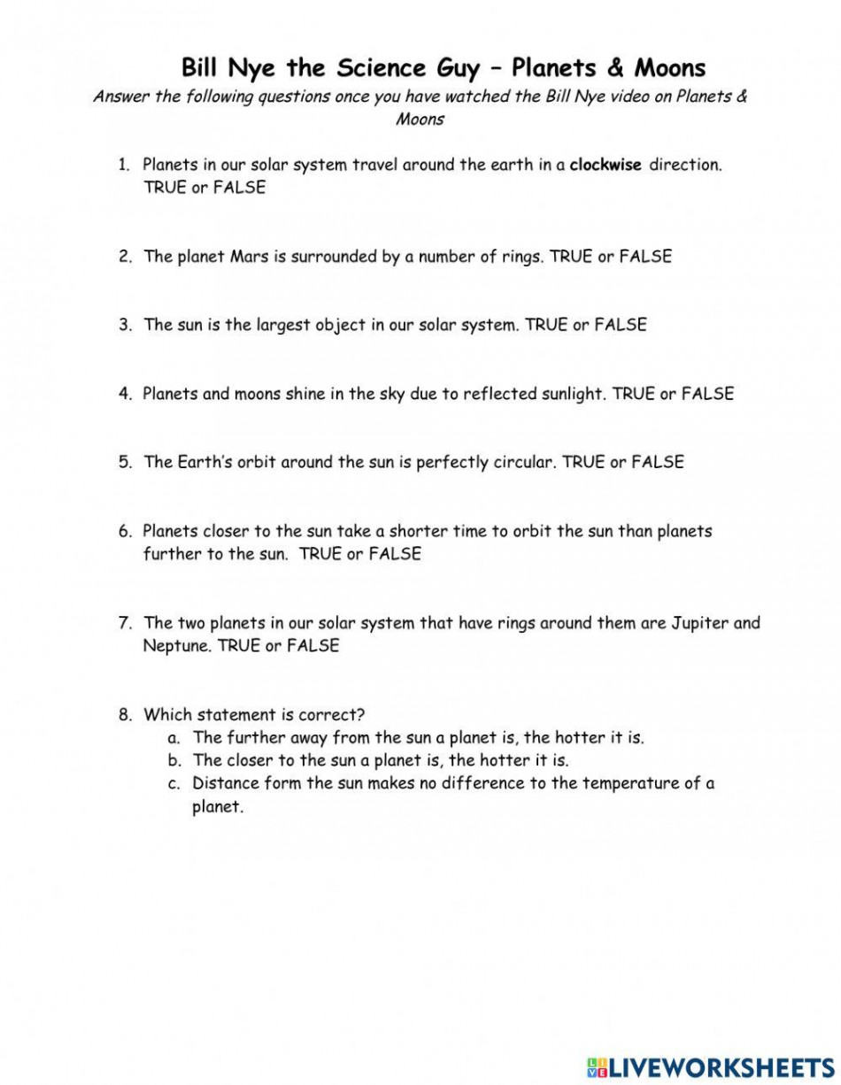 Bill Nye the Science Guy – Planets & Moons worksheet  Live Worksheets