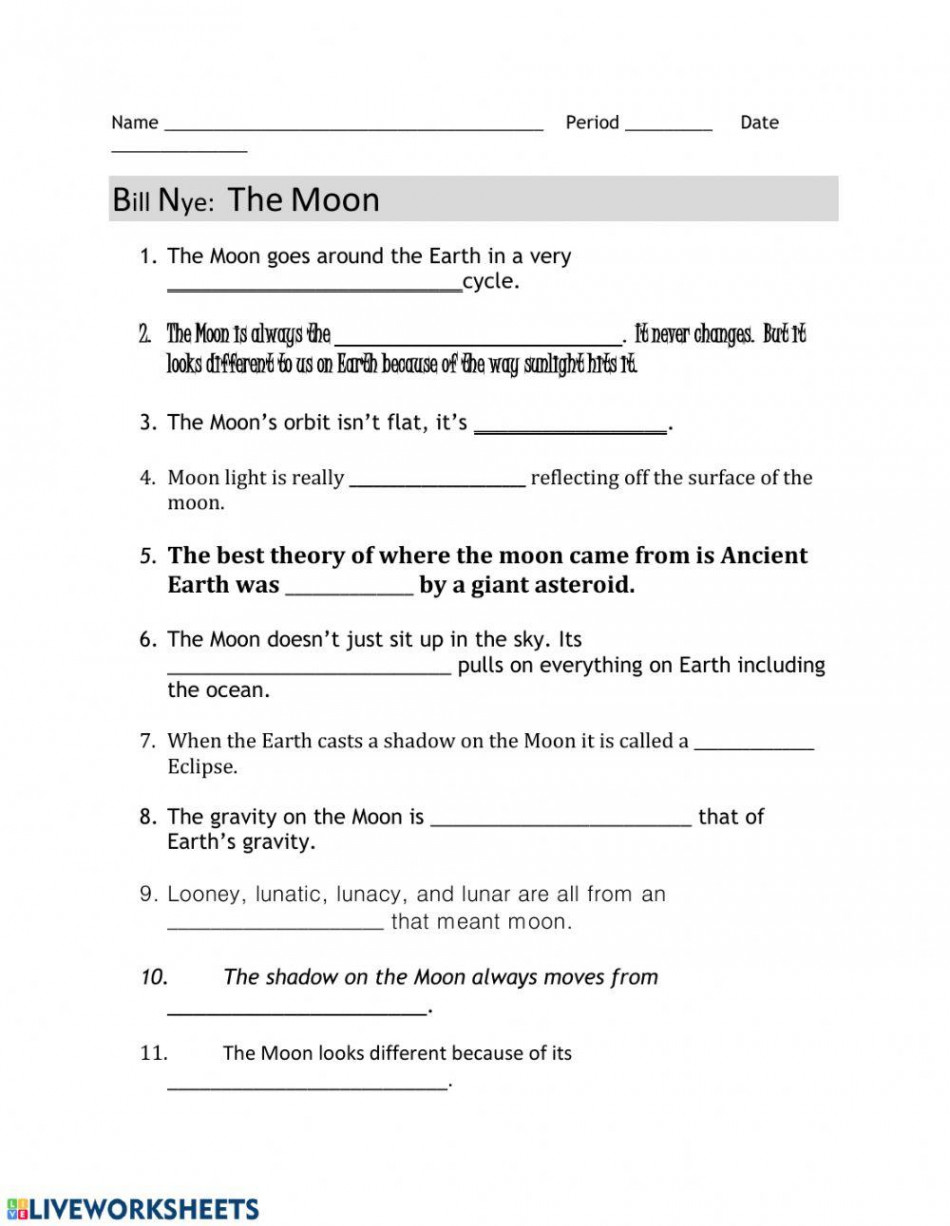 Bill Nye video Moon online exercise for  Live Worksheets