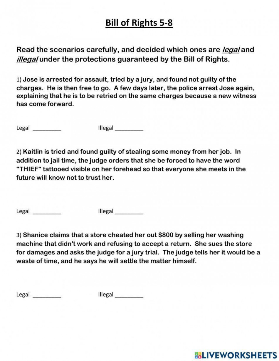 Bill of Rights - Scenarios Worksheet worksheet  Live Worksheets