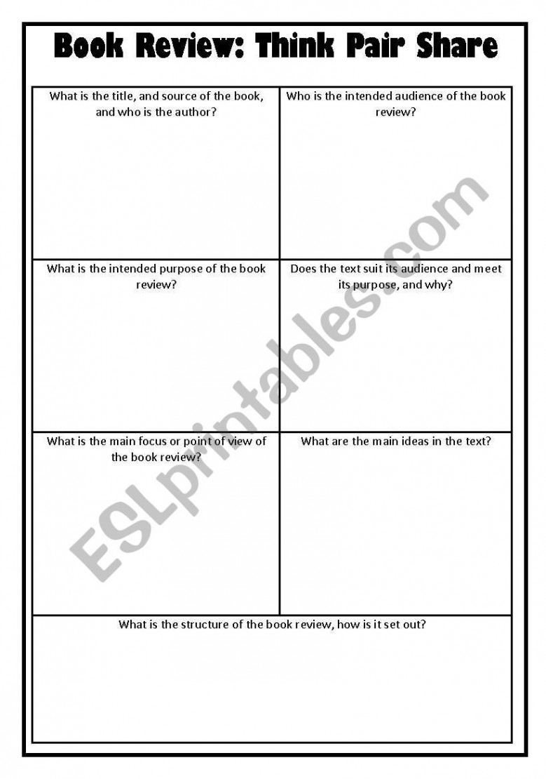 Book review think pair share - ESL worksheet by gjjteach