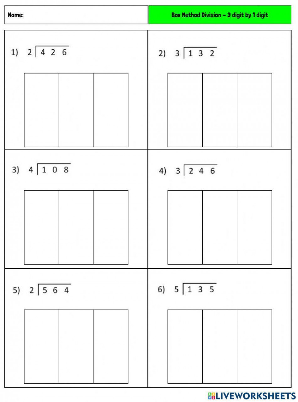 Box Method Division worksheet  Live Worksheets