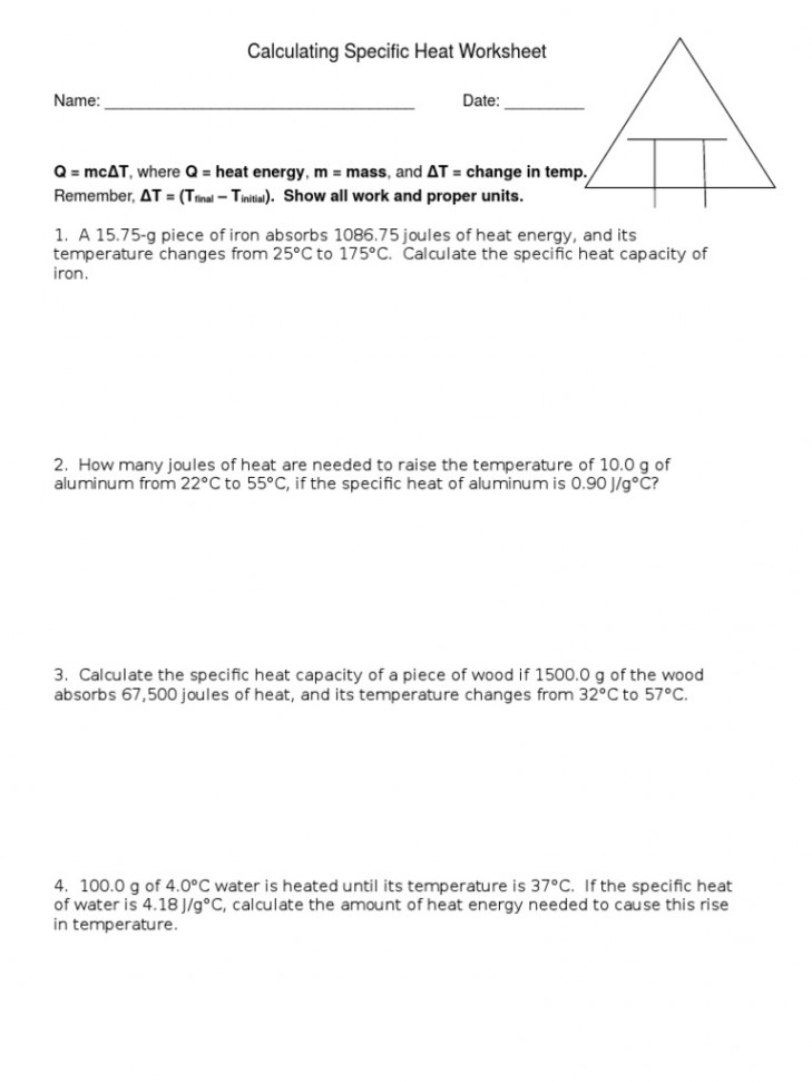 Calculating Specific Heat Worksheet  PDF  Heat Capacity  Heat