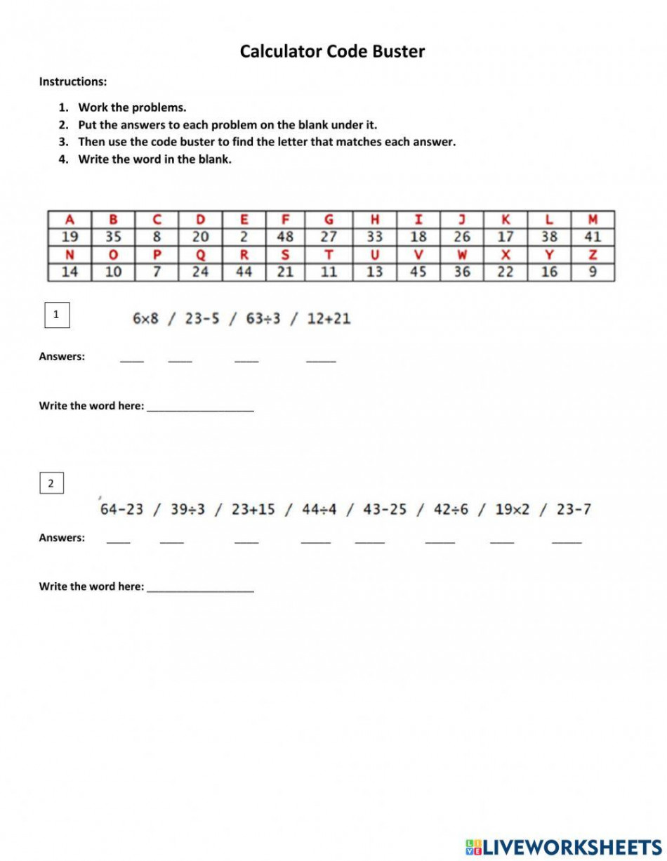 Calculator practice worksheet  Live Worksheets