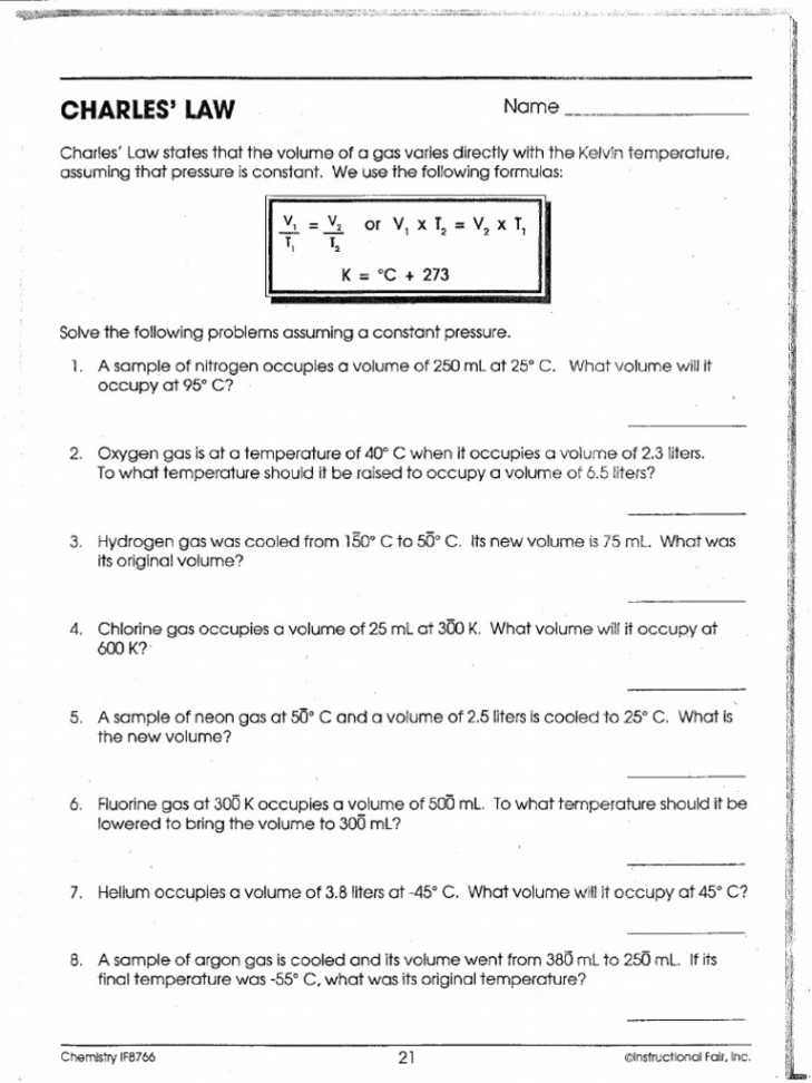 Charles Law Worksheet  PDF